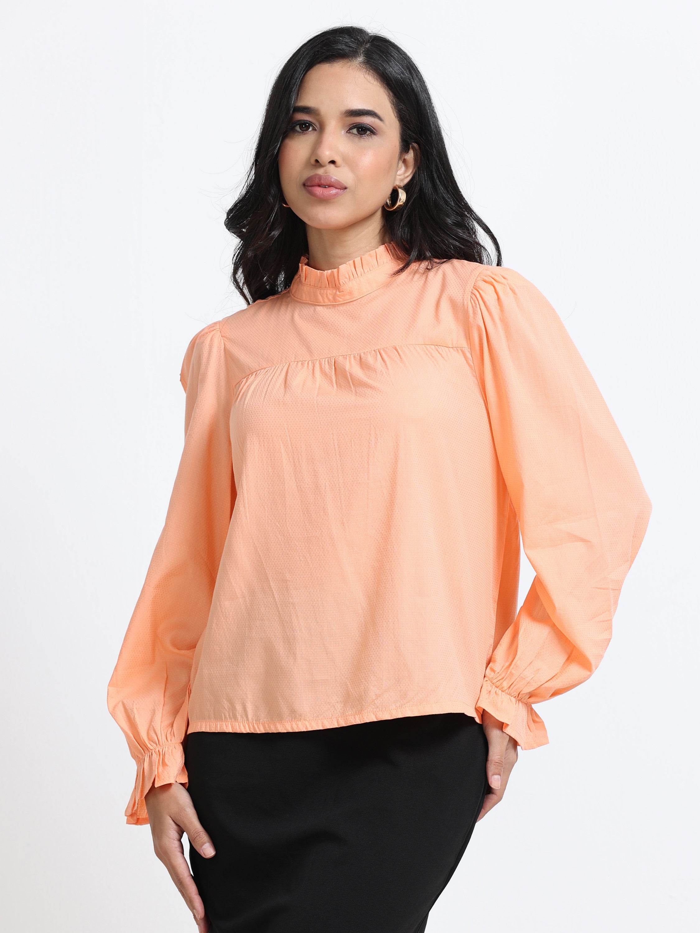 Women Puff Sleeve High Neck Top
