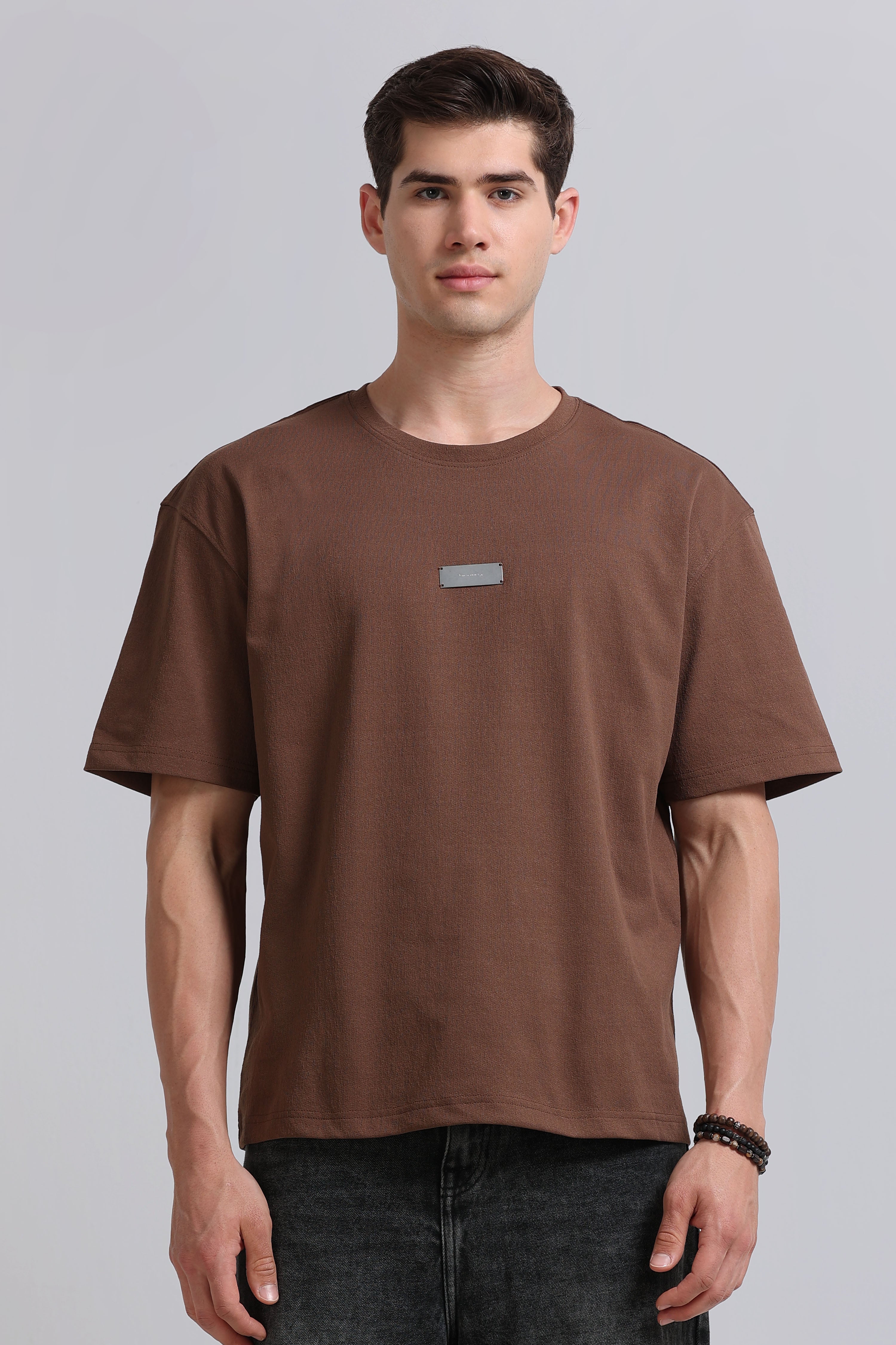 Men Brown Crew Neck T-Shirt