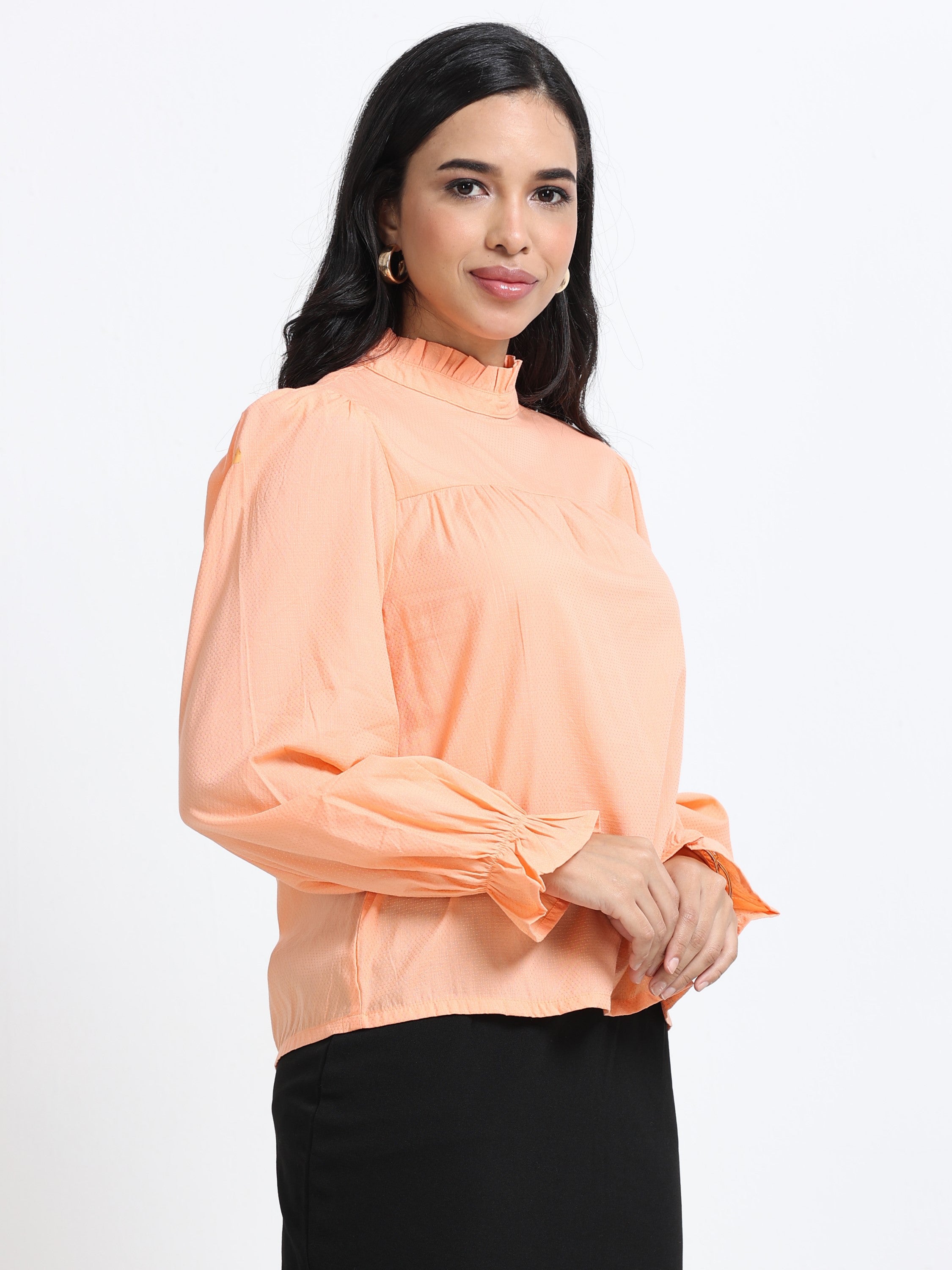 Women Puff Sleeve High Neck Top