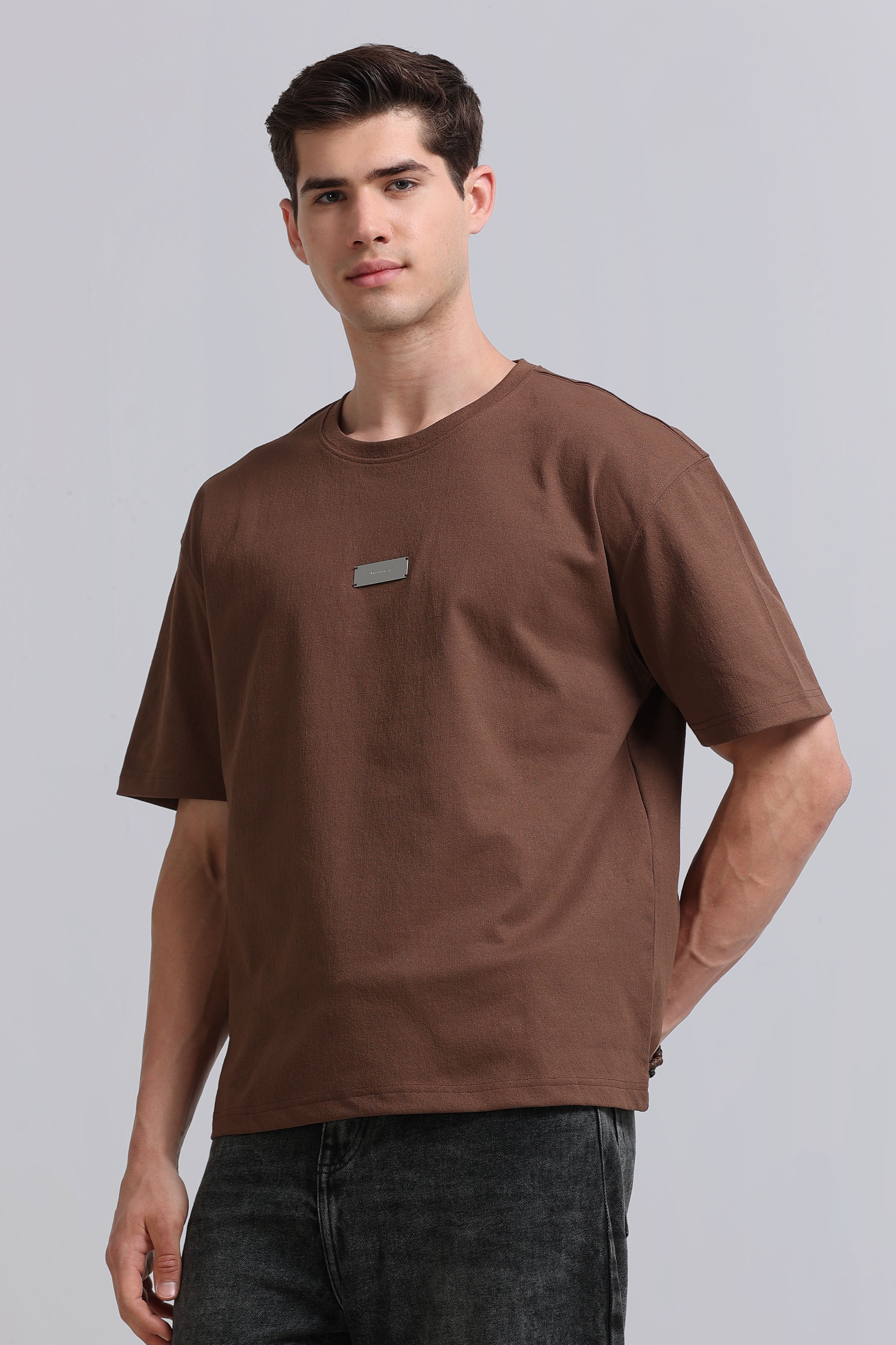 Men Brown Crew Neck T-Shirt