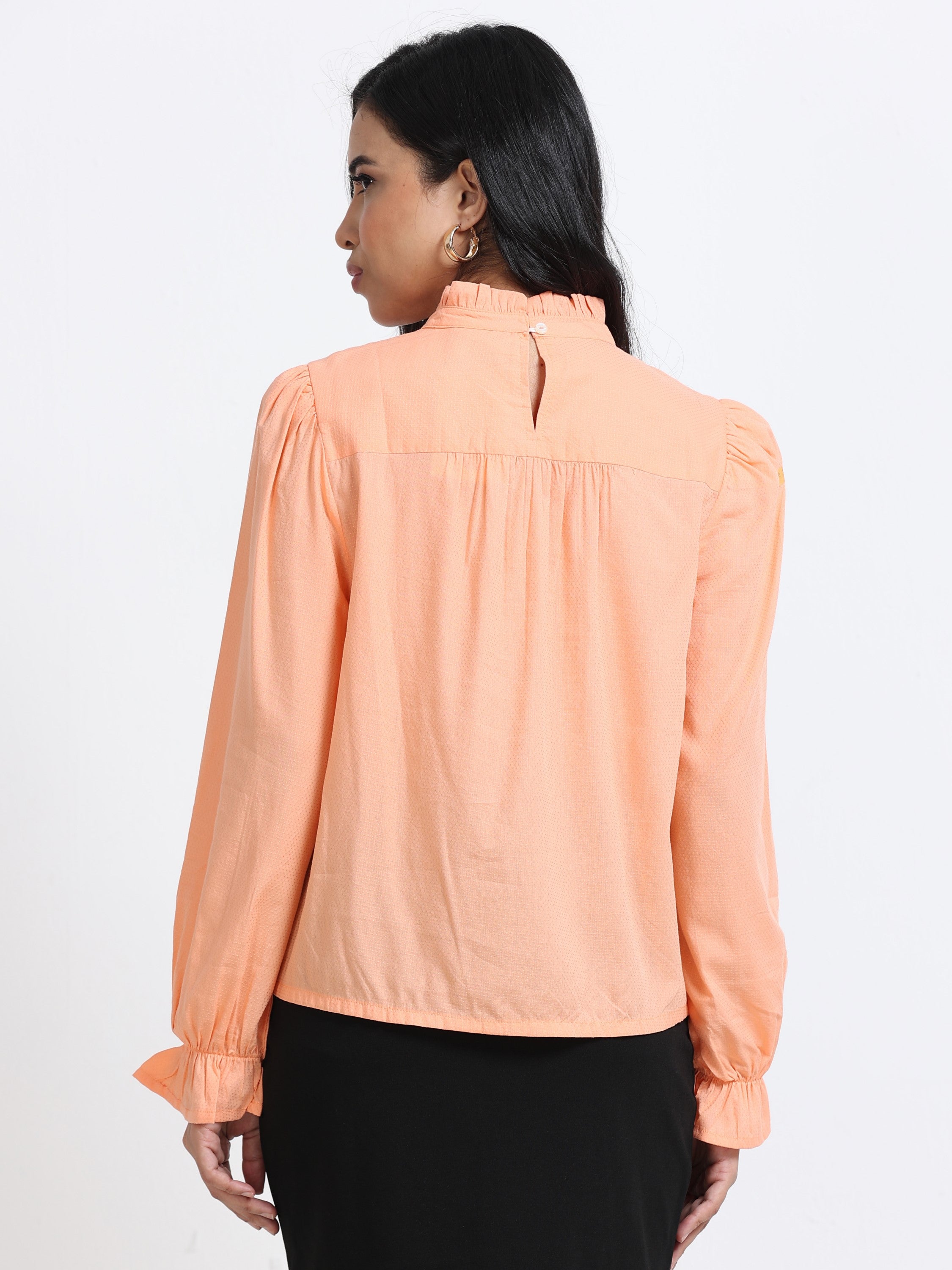Women Puff Sleeve High Neck Top