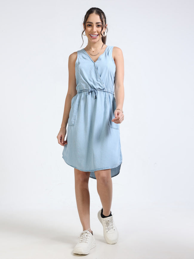 Women Blue Denim A-Line Dress