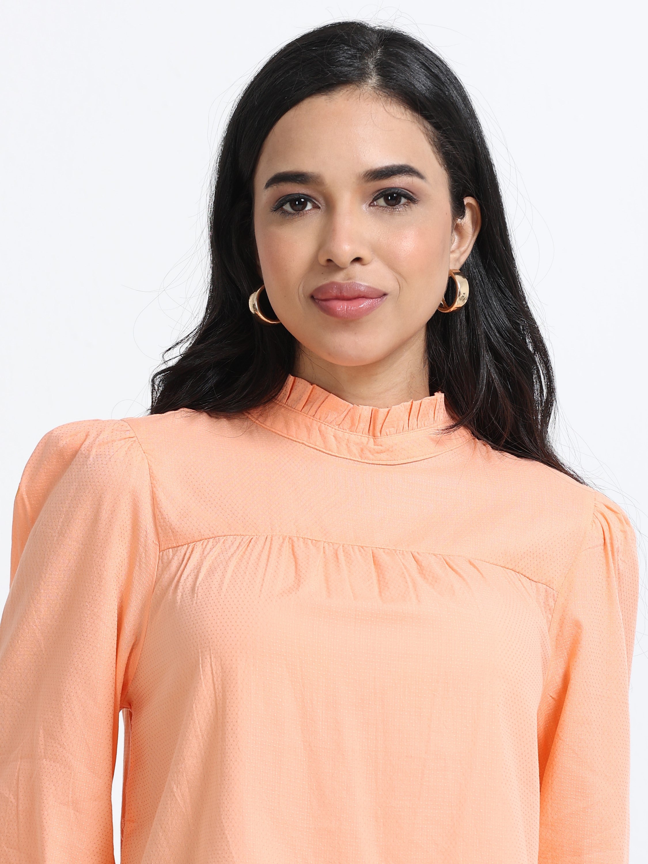 Women Puff Sleeve High Neck Top