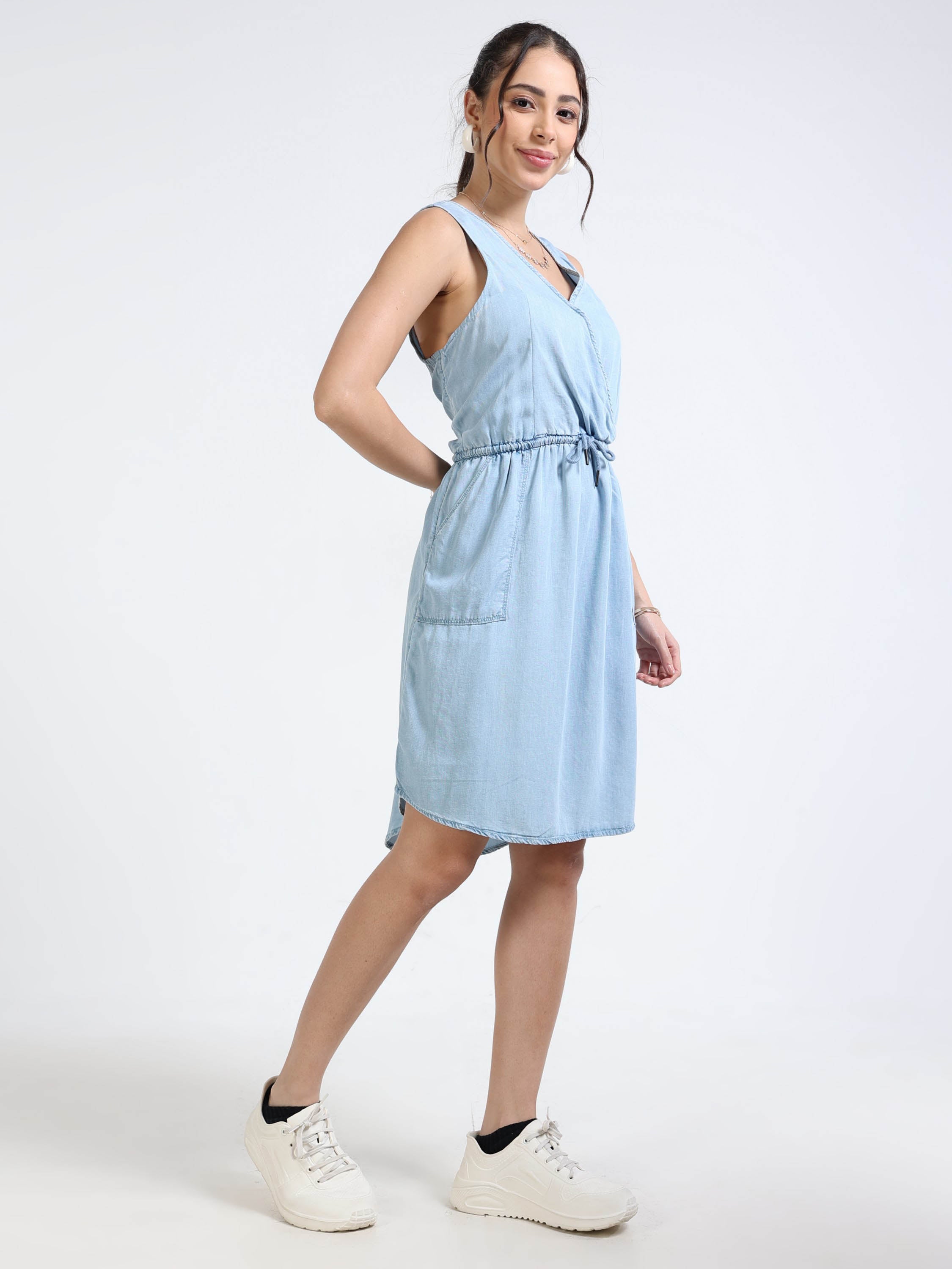 Women Blue Denim A-Line Dress