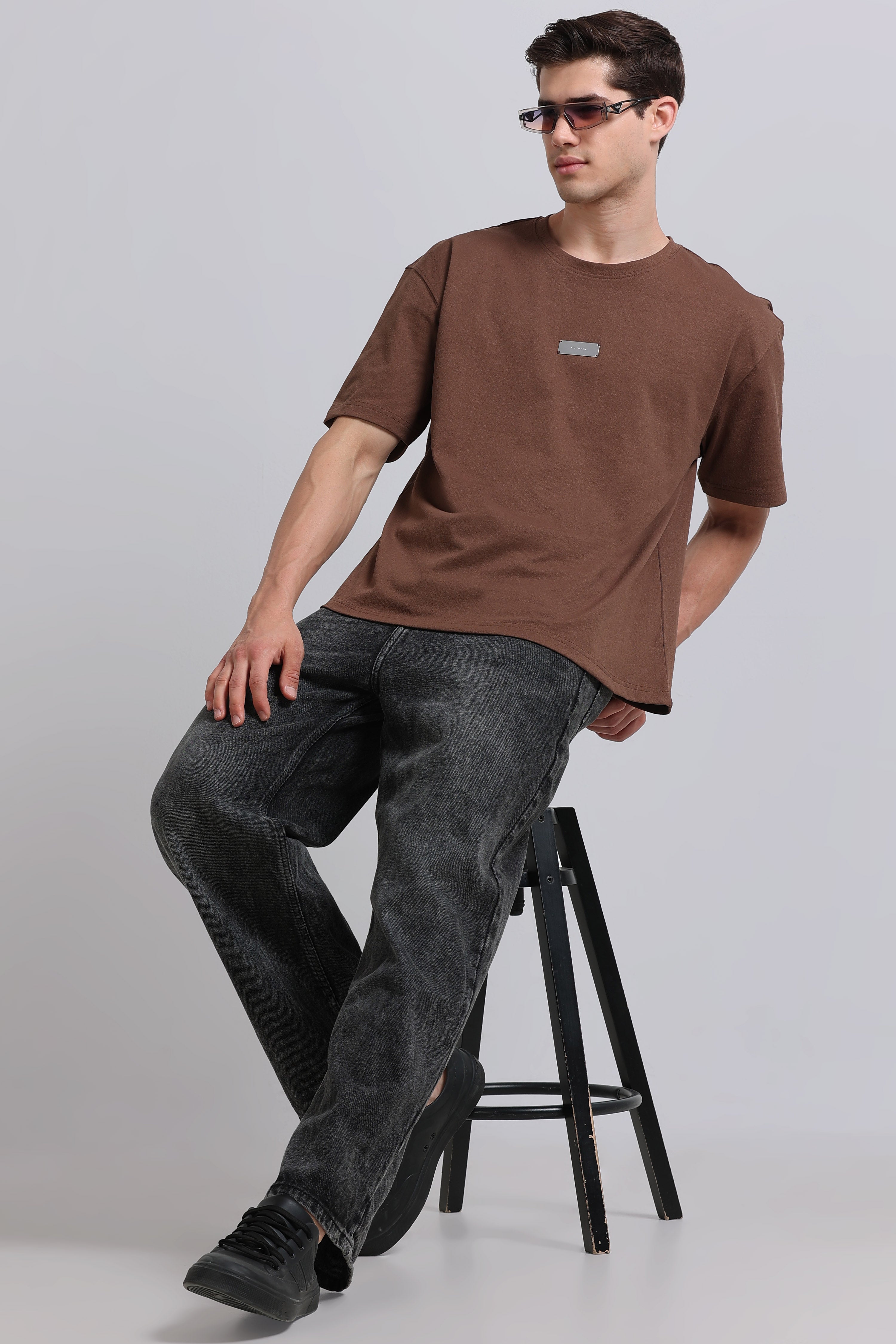Men Brown Crew Neck T-Shirt