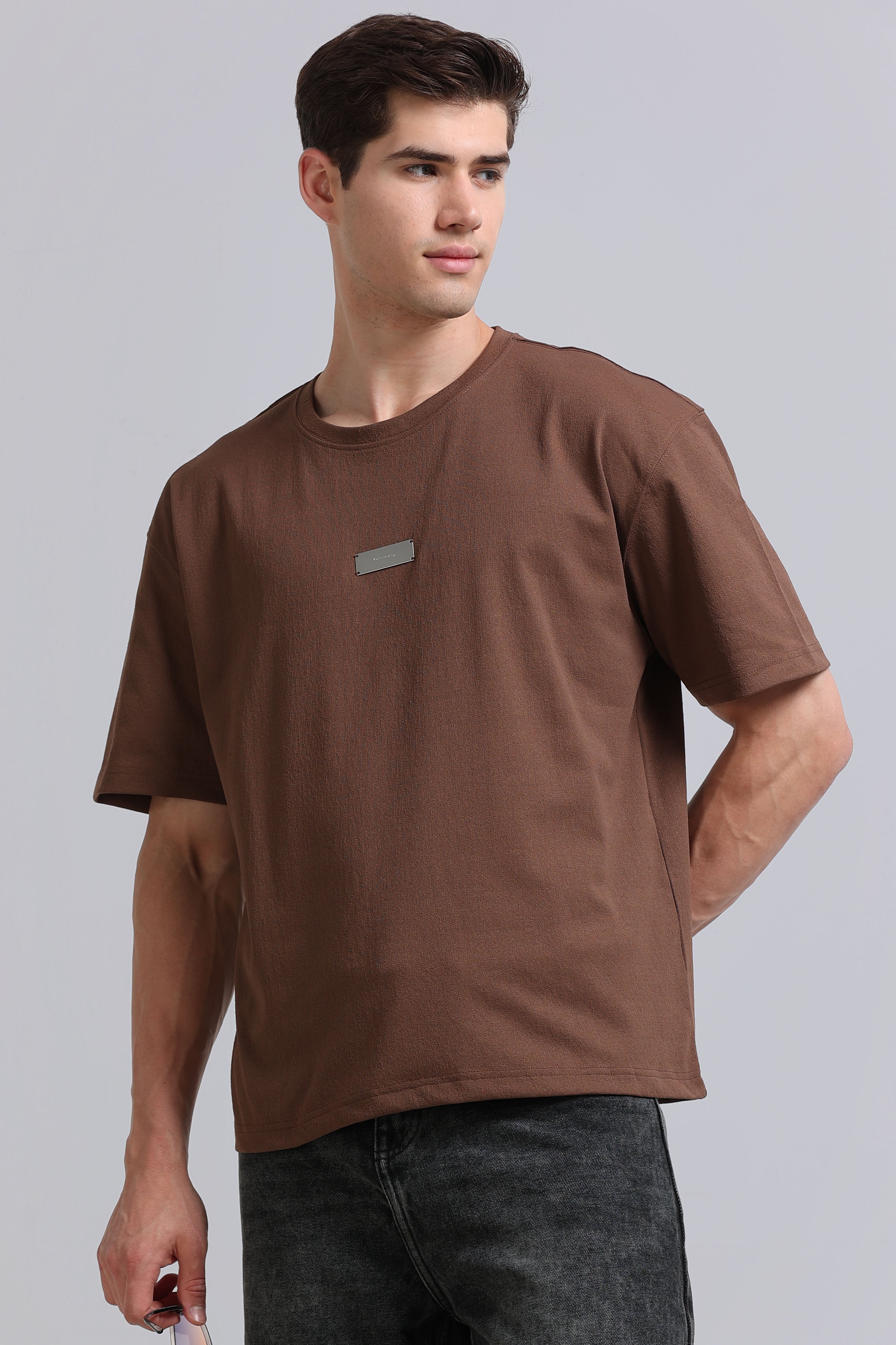 Men Brown Crew Neck T-Shirt
