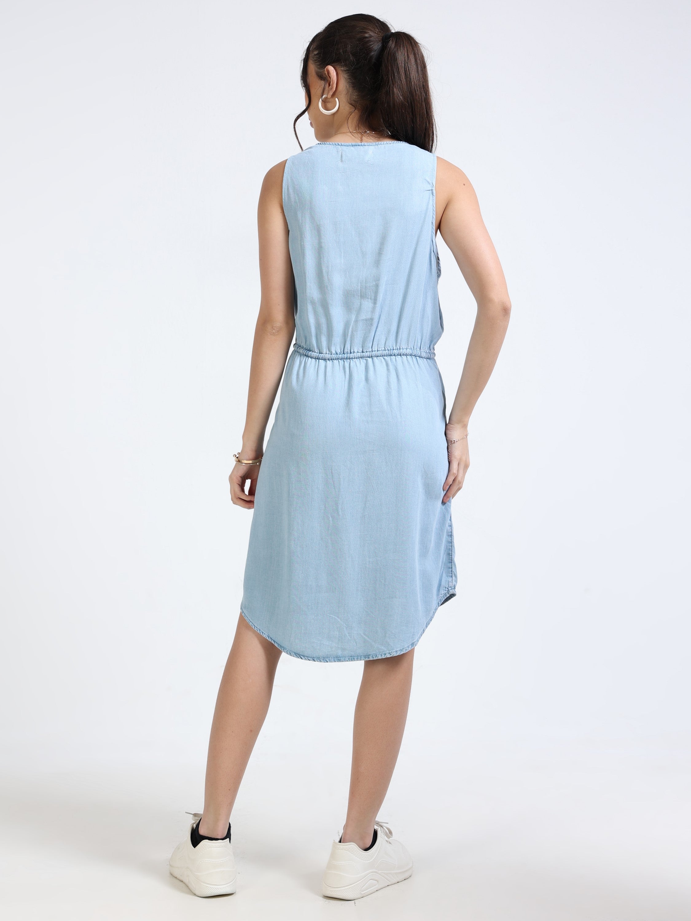 Women Blue Denim A-Line Dress