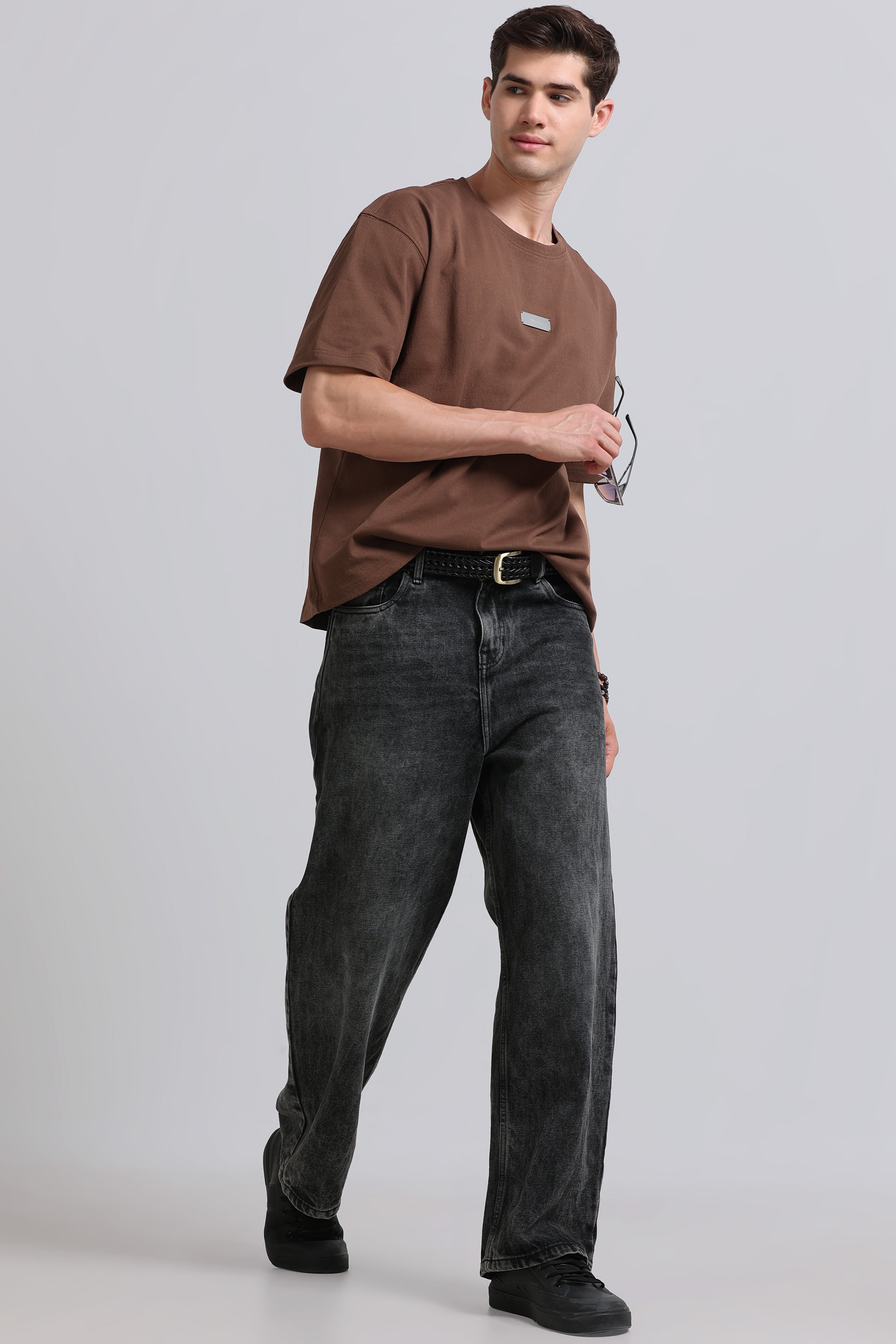 Men Brown Crew Neck T-Shirt
