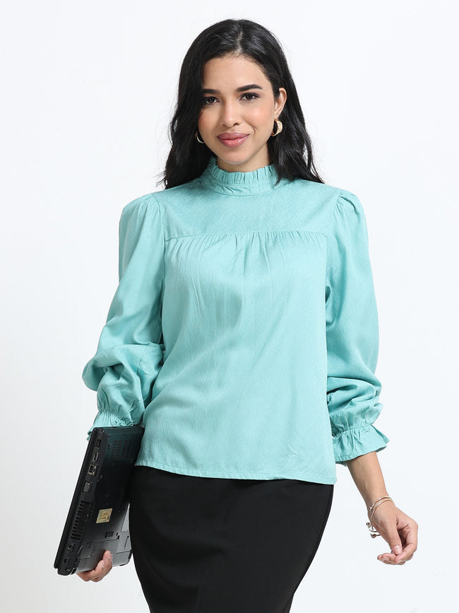 Women Puff Sleeve High Neck Top