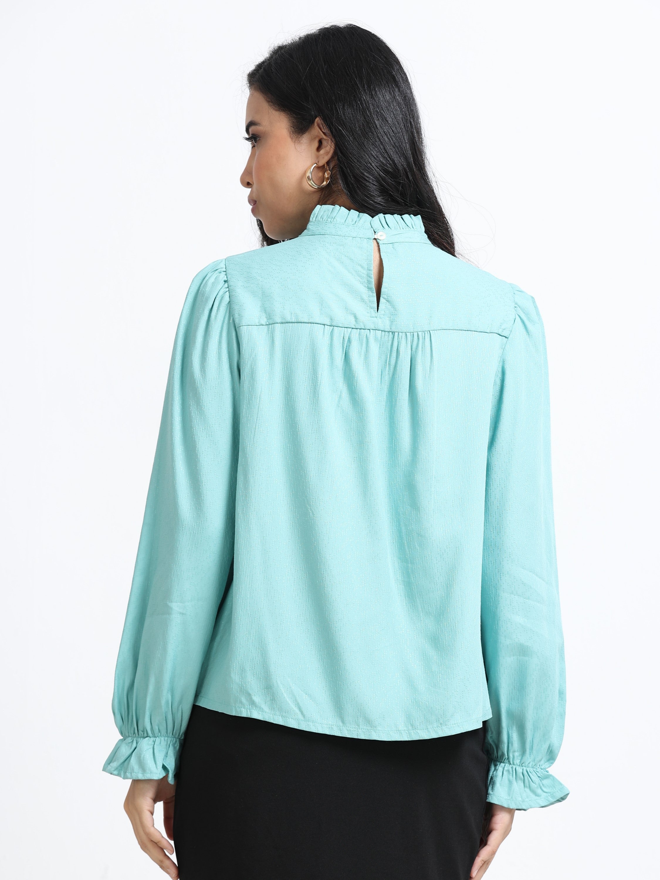 Women Puff Sleeve High Neck Top