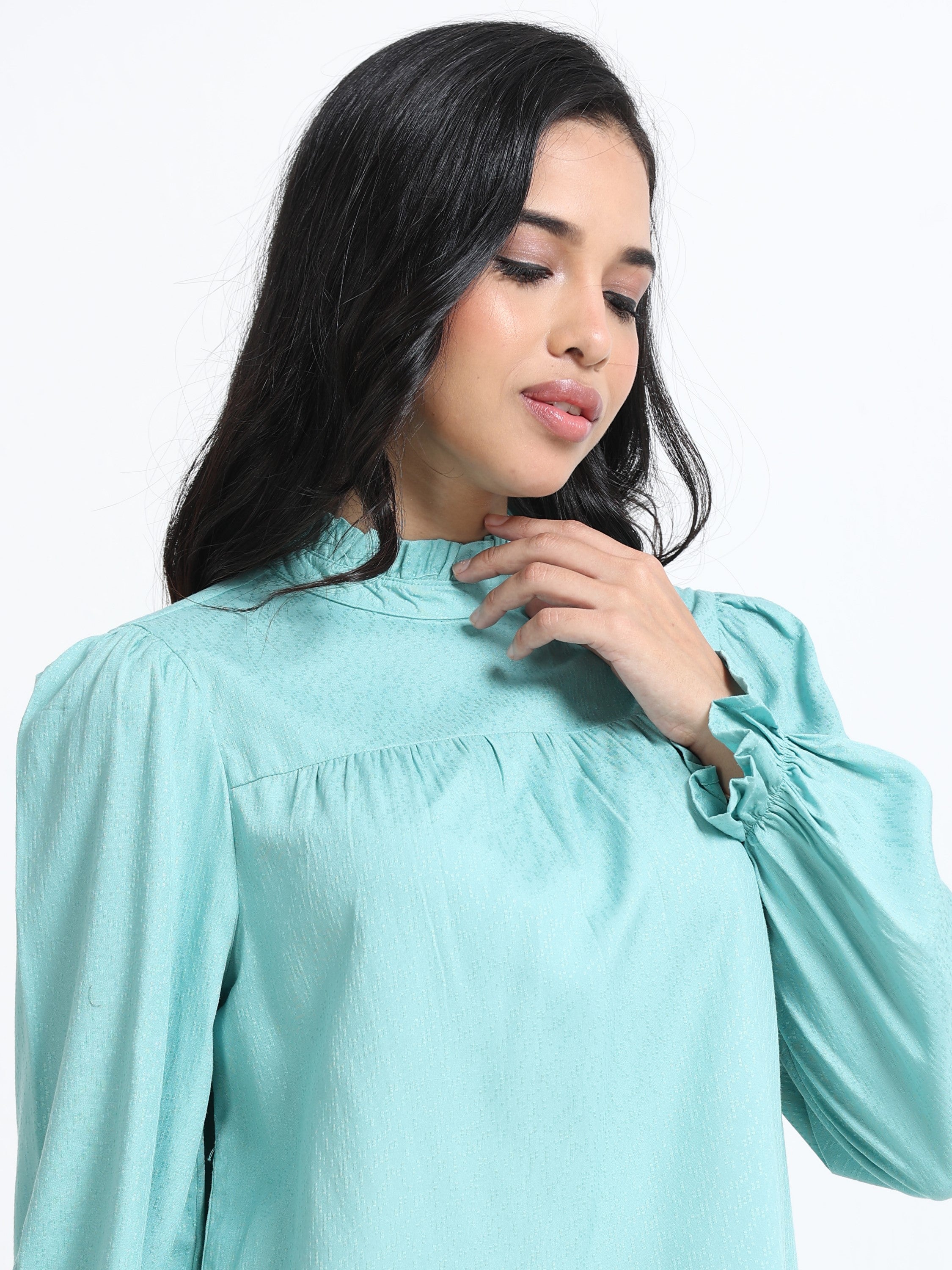 Women Puff Sleeve High Neck Top