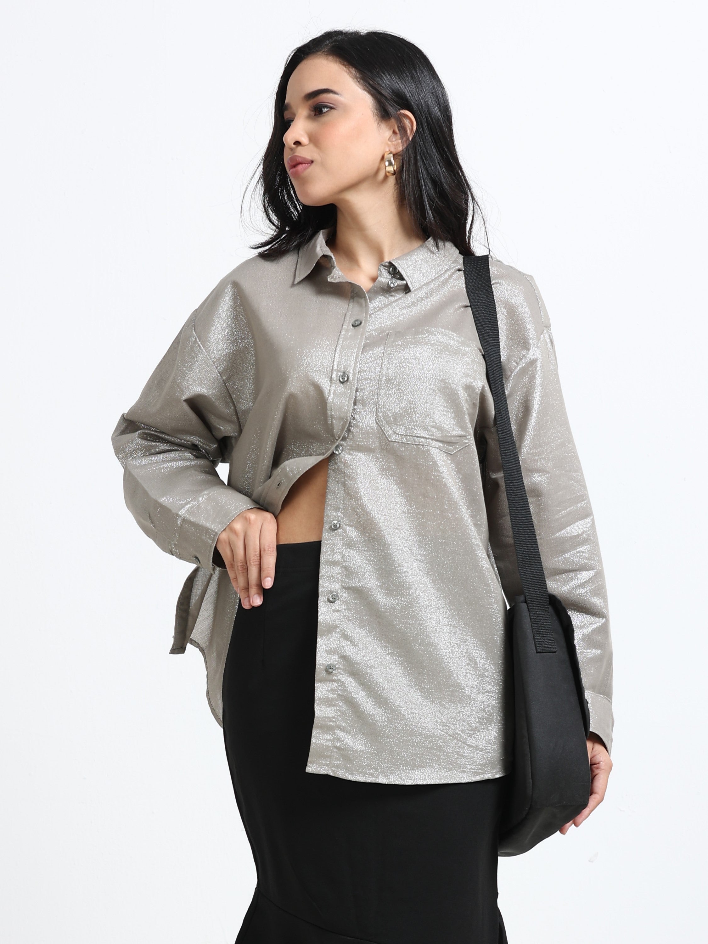 Women Grey Oversized Style Shirt
