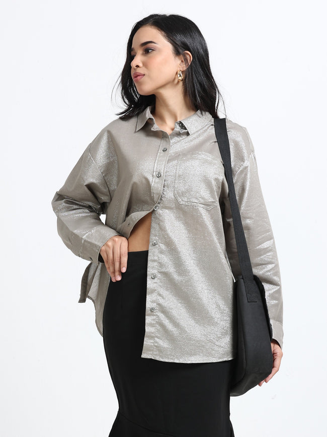 Women Grey Oversized Style Shirt