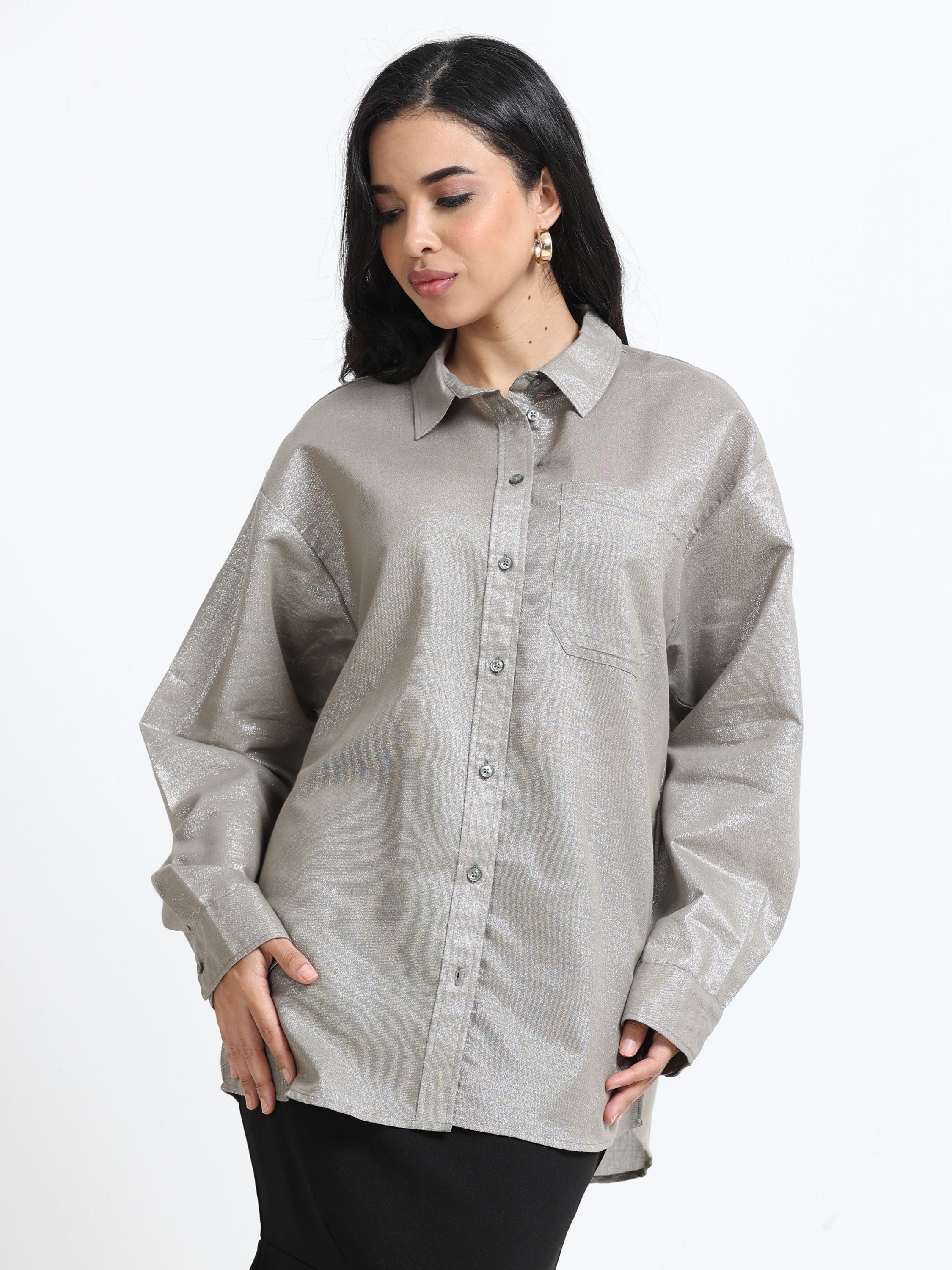 Women Grey Oversized Style Shirt
