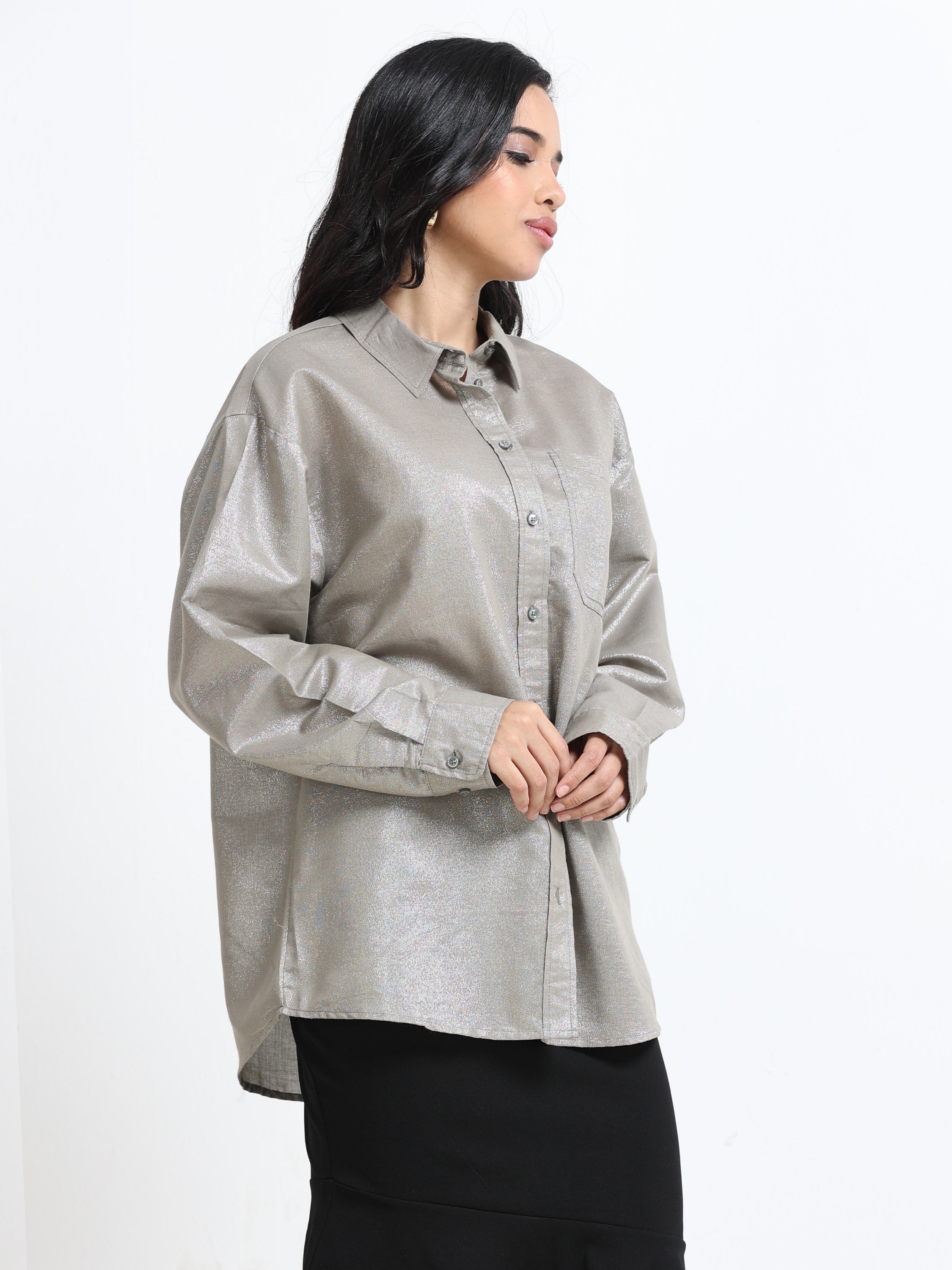 Women Grey Oversized Style Shirt