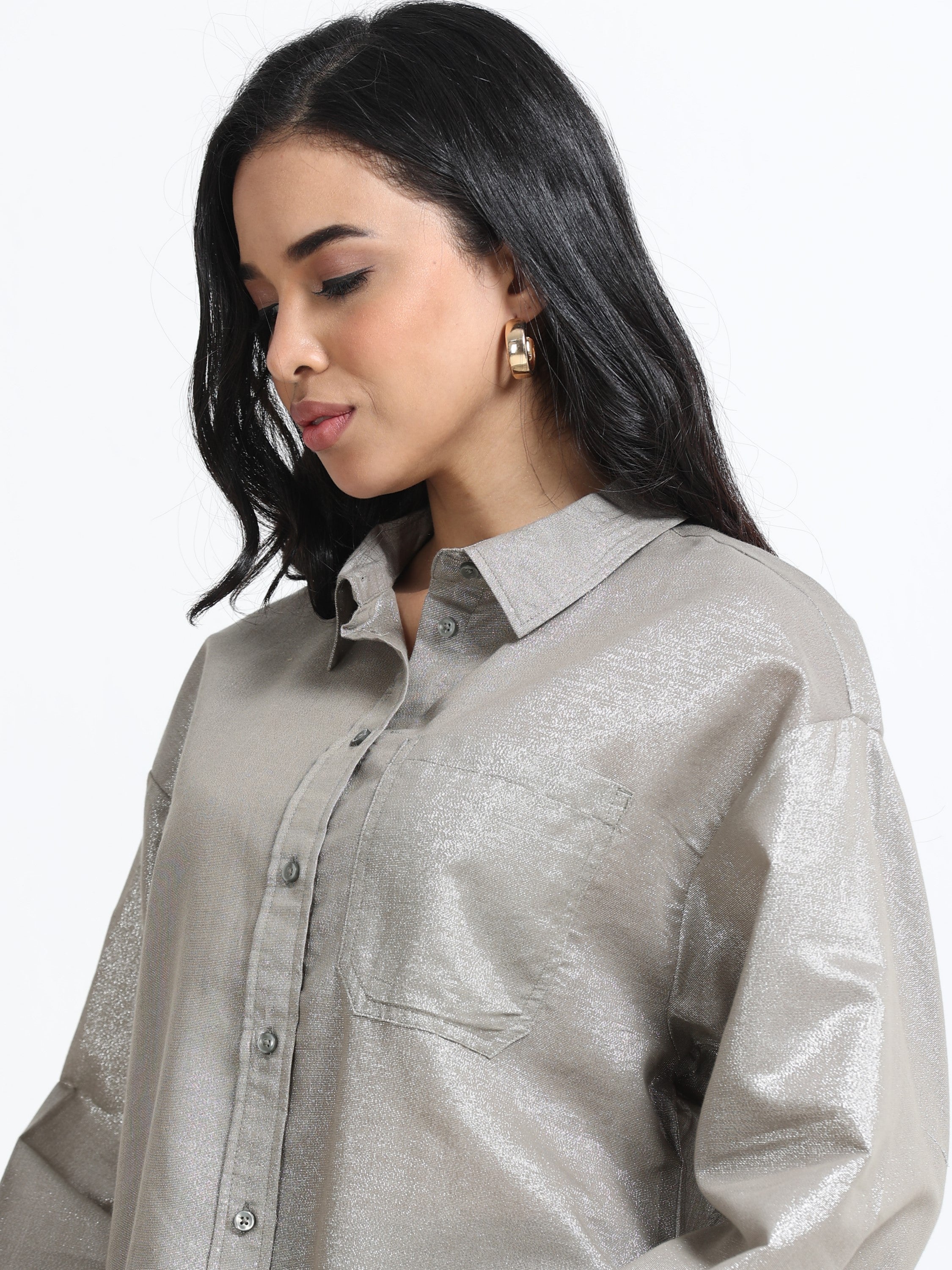 Women Grey Oversized Style Shirt