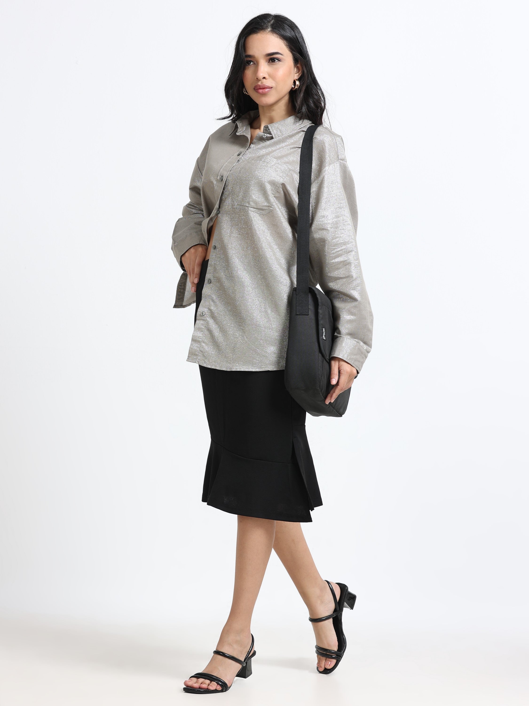 Women Grey Oversized Style Shirt