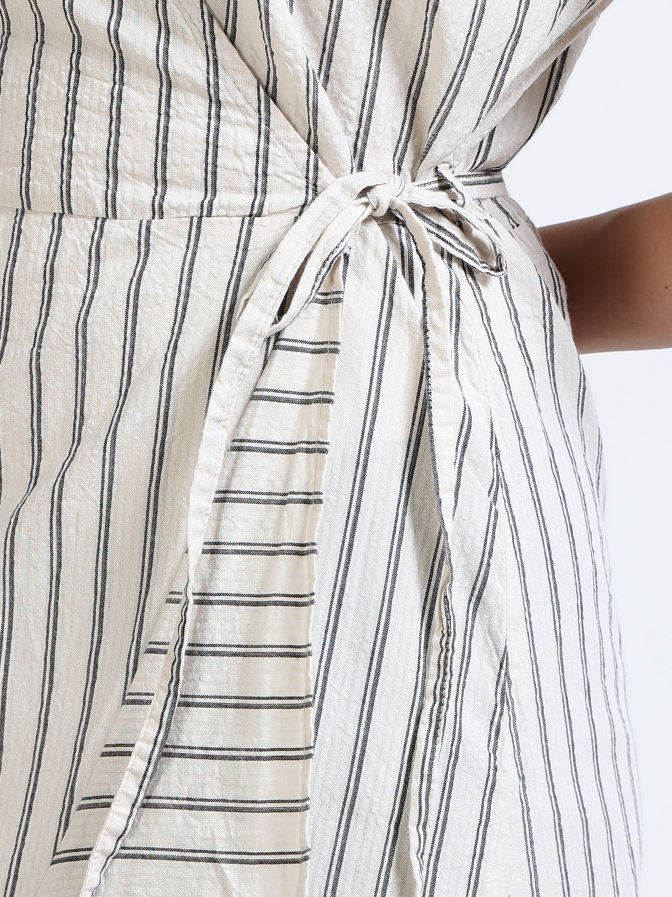 Women Beige Black Wrap Dress