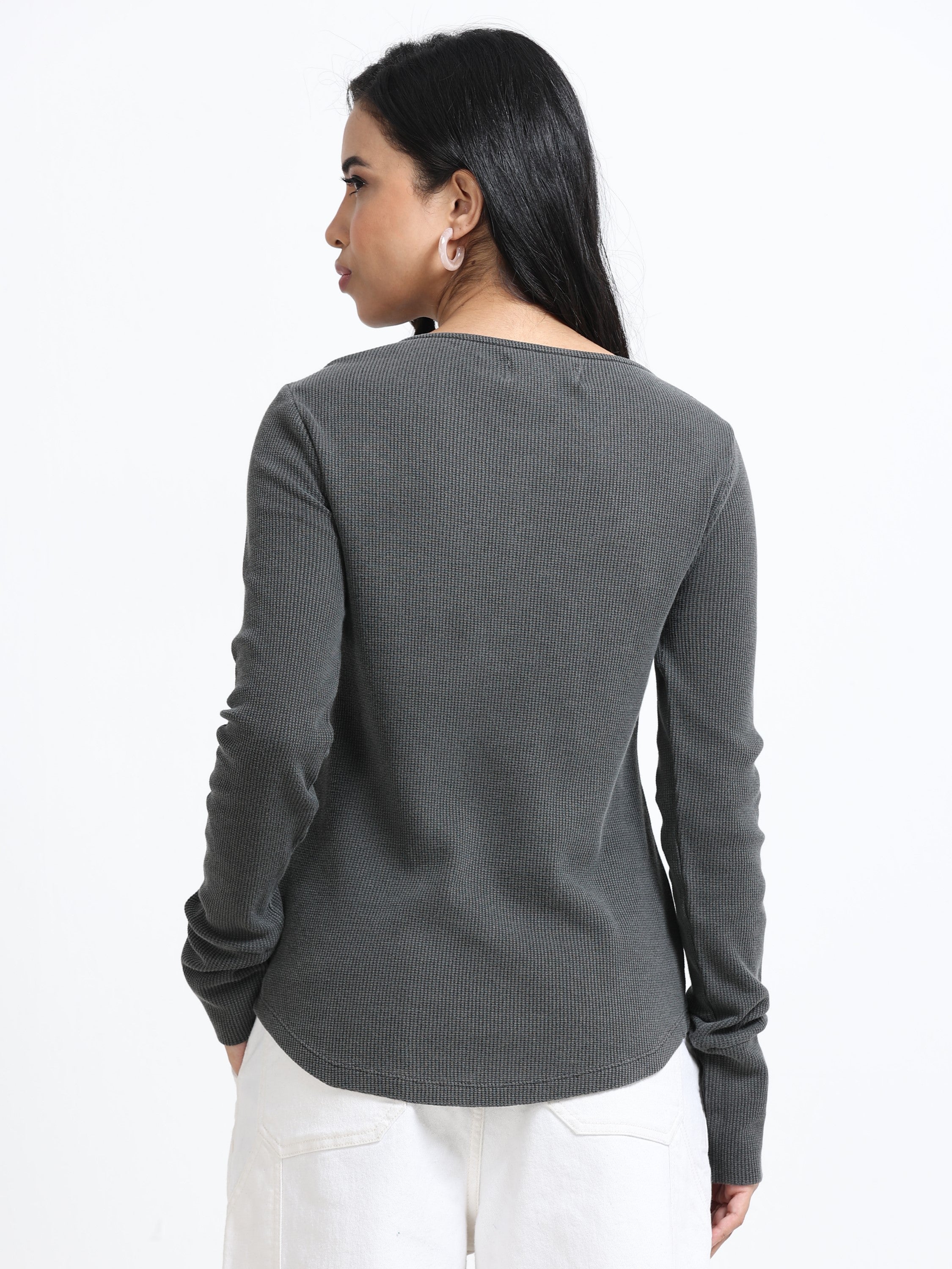 Women Grey Washed Embroidery Top