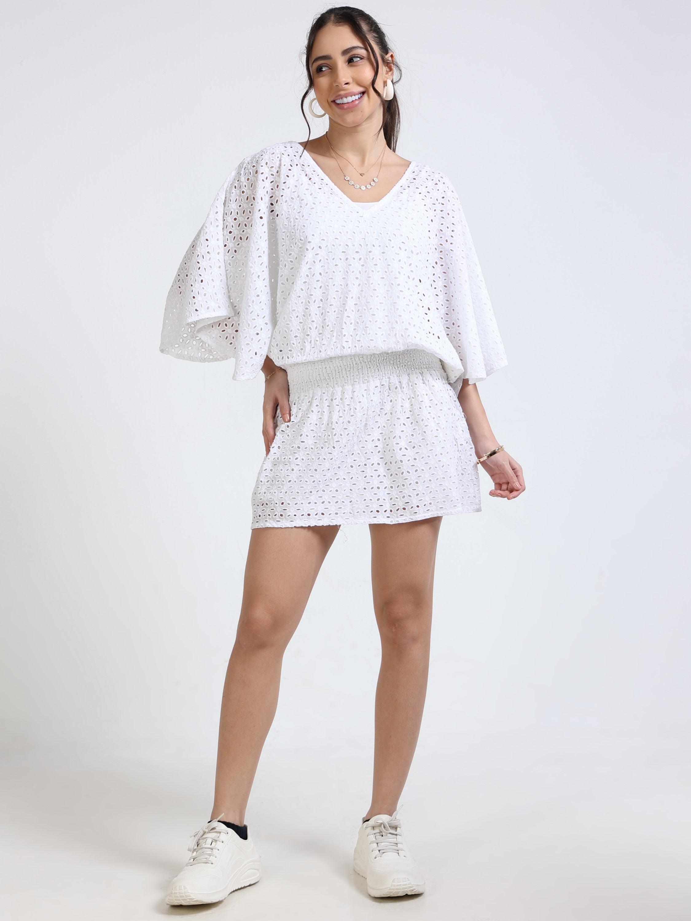Women White Shiffli Mini Dress