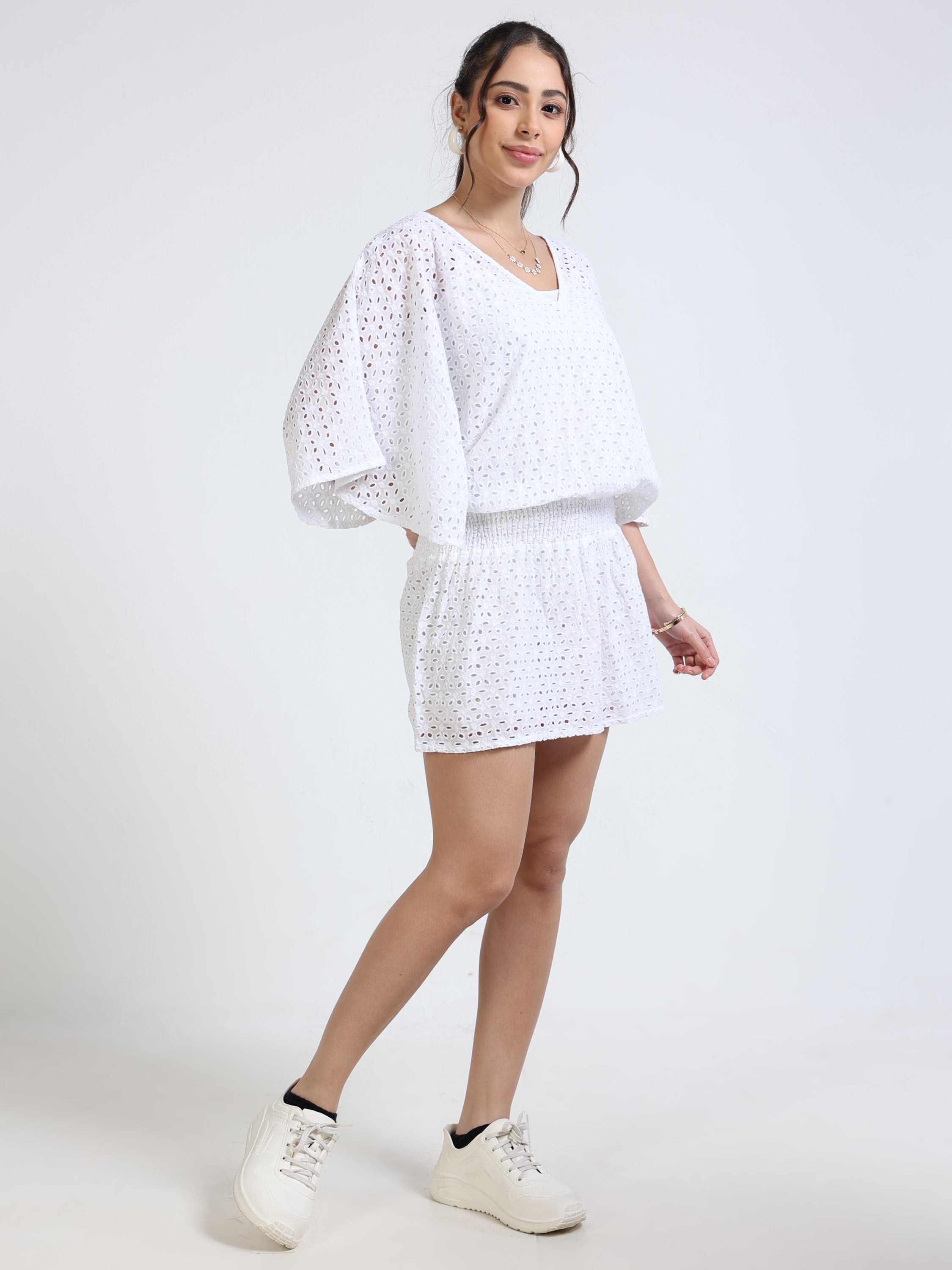 Women White Shiffli Mini Dress