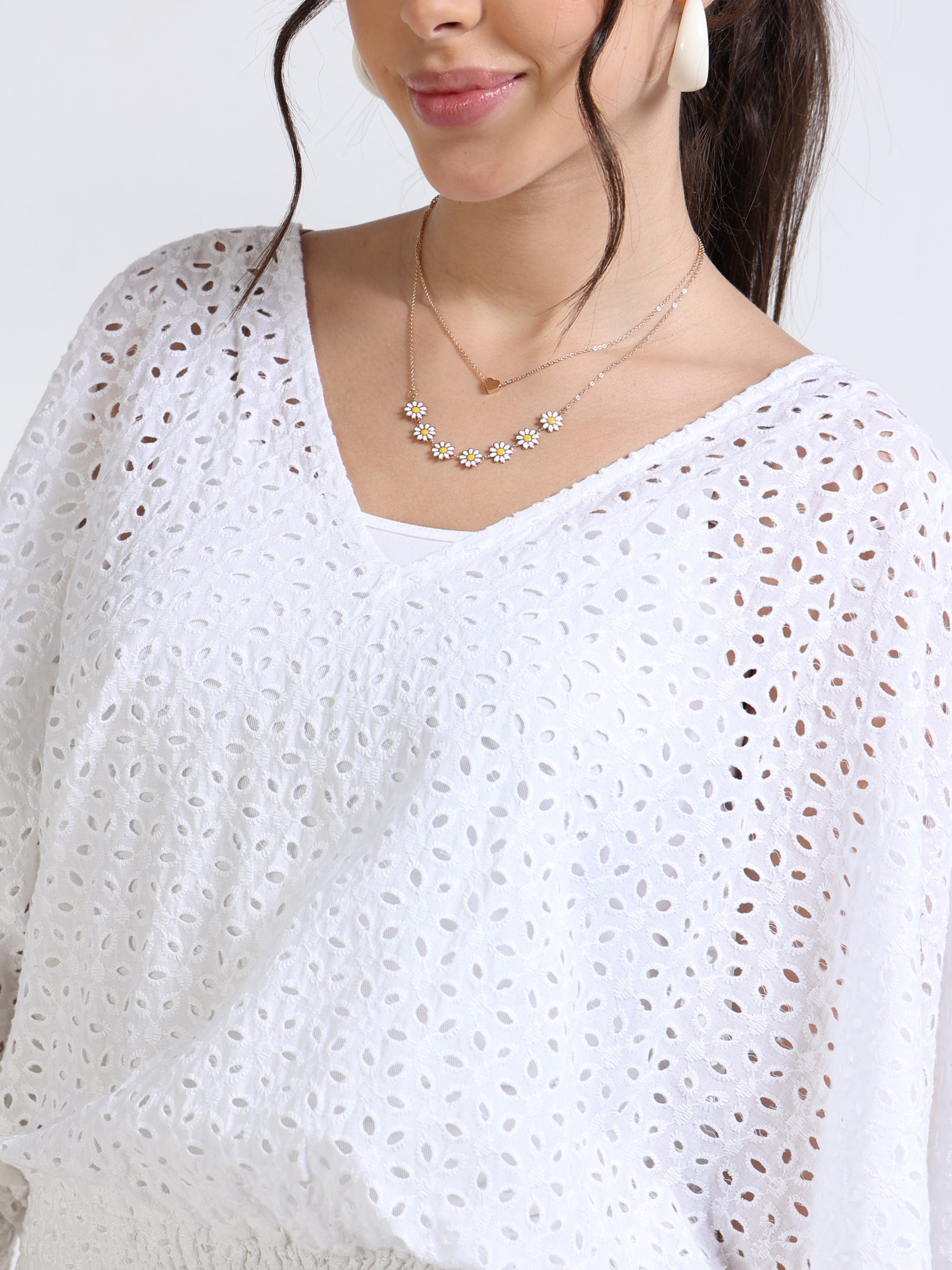 Women White Shiffli Mini Dress