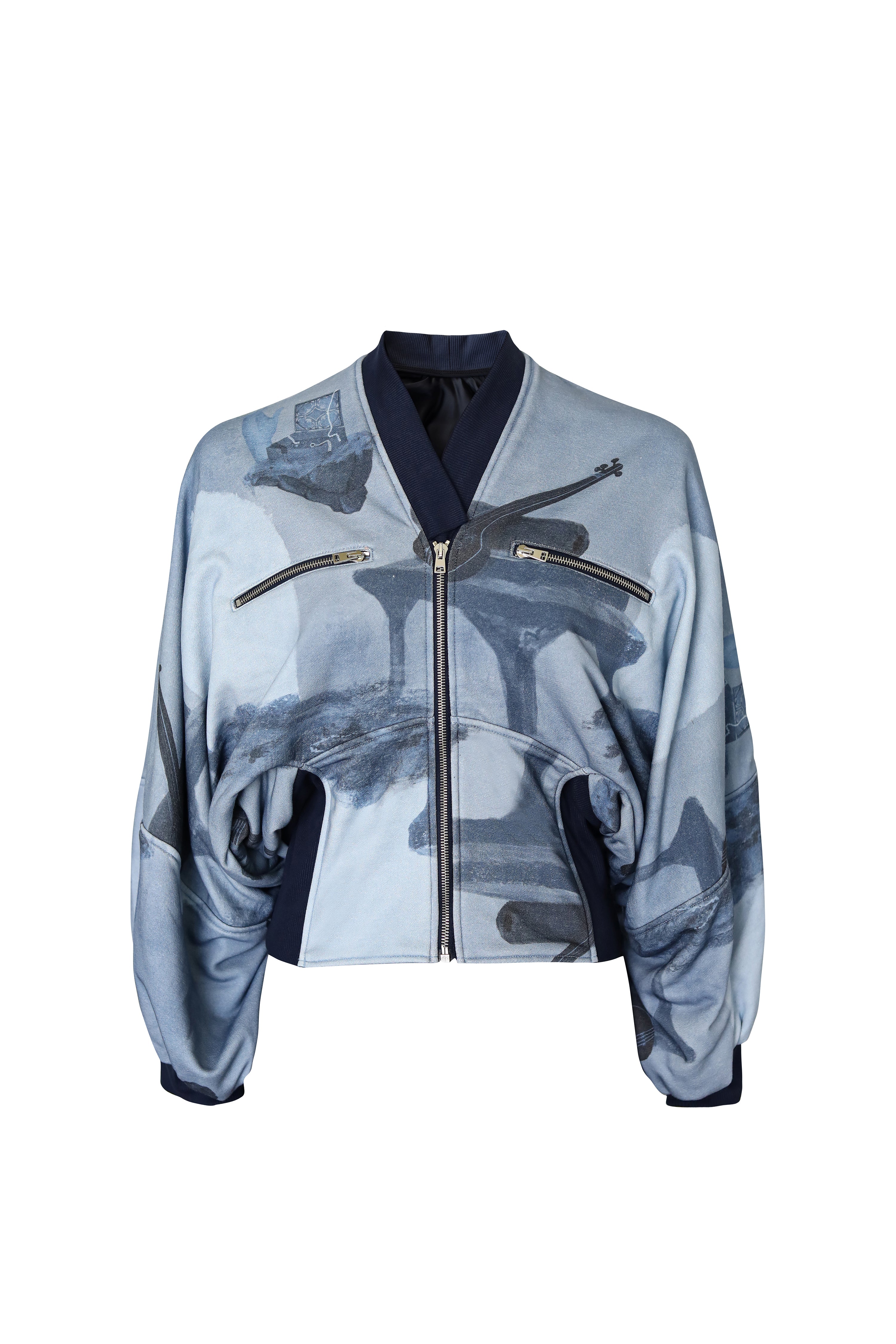 Women Blue Surrealist Directional Bomber