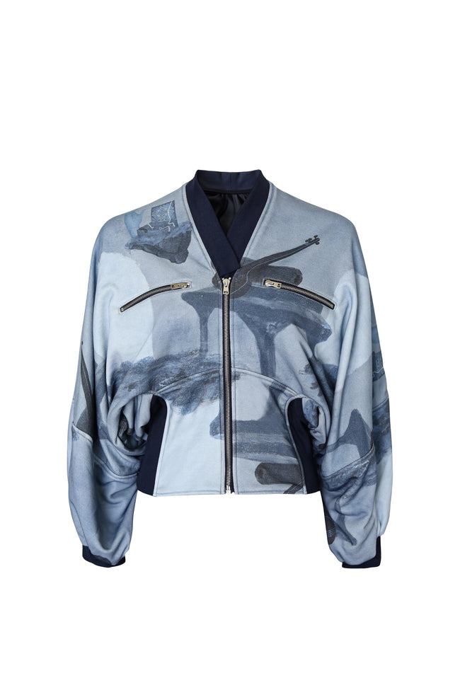 Women Blue Surrealist Directional Bomber