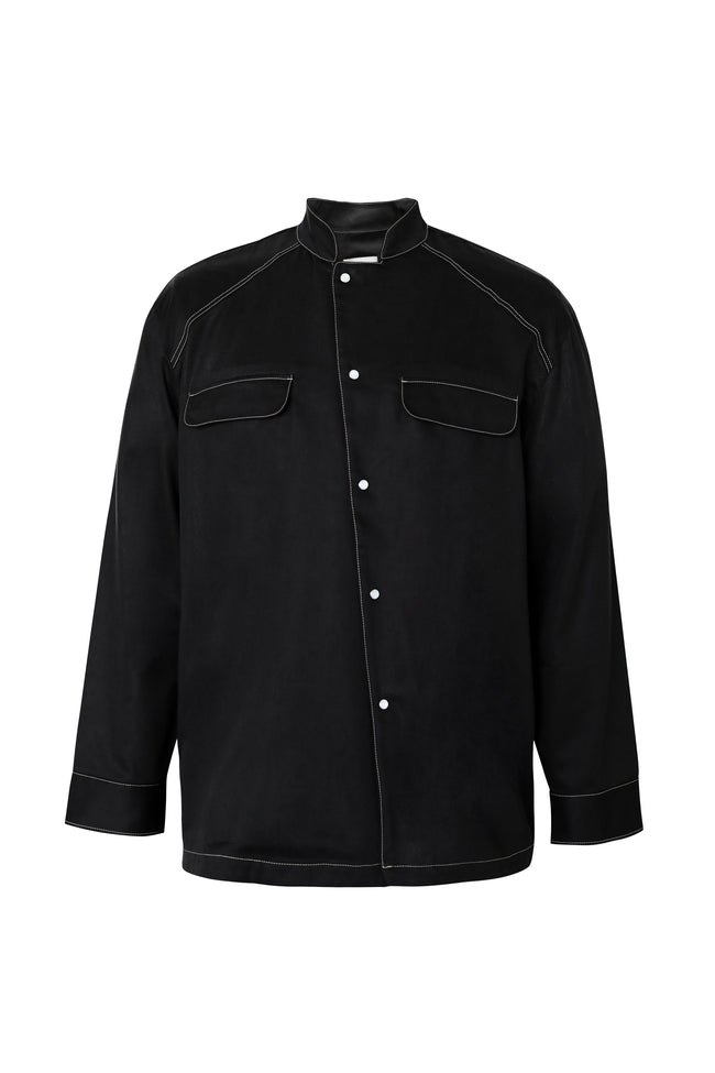 Men Black Nehru Utilitarian Shirt