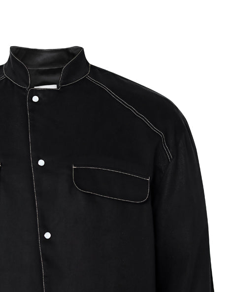 Men Black Nehru Utilitarian Shirt