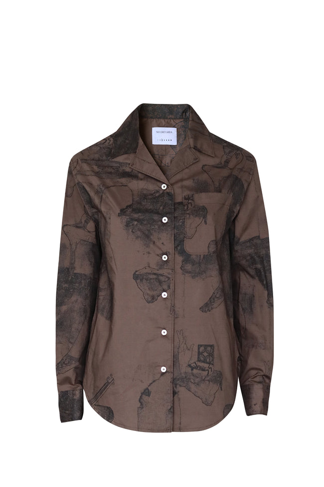 Women Brown Surrealist Overshirt