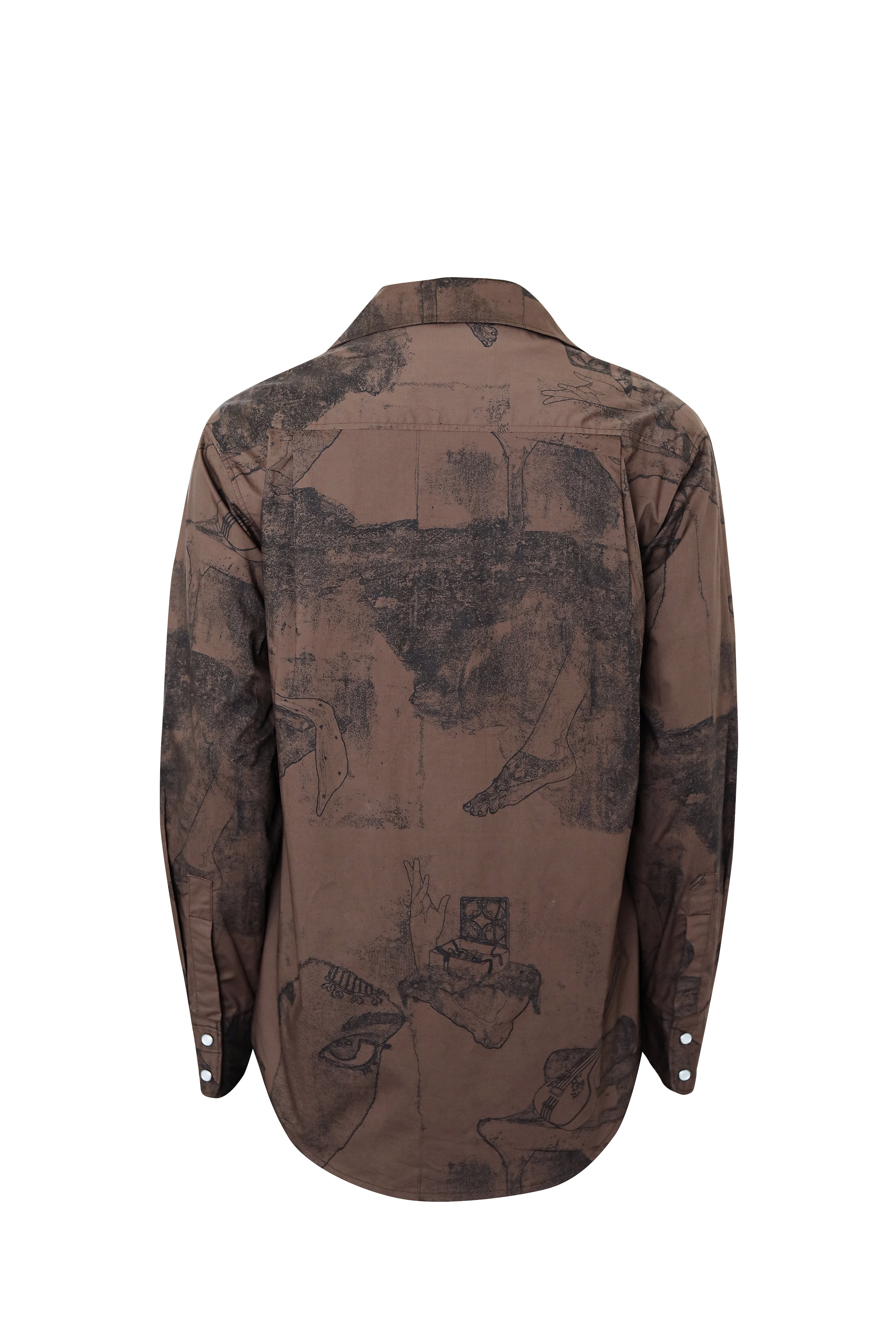 Women Brown Surrealist Overshirt