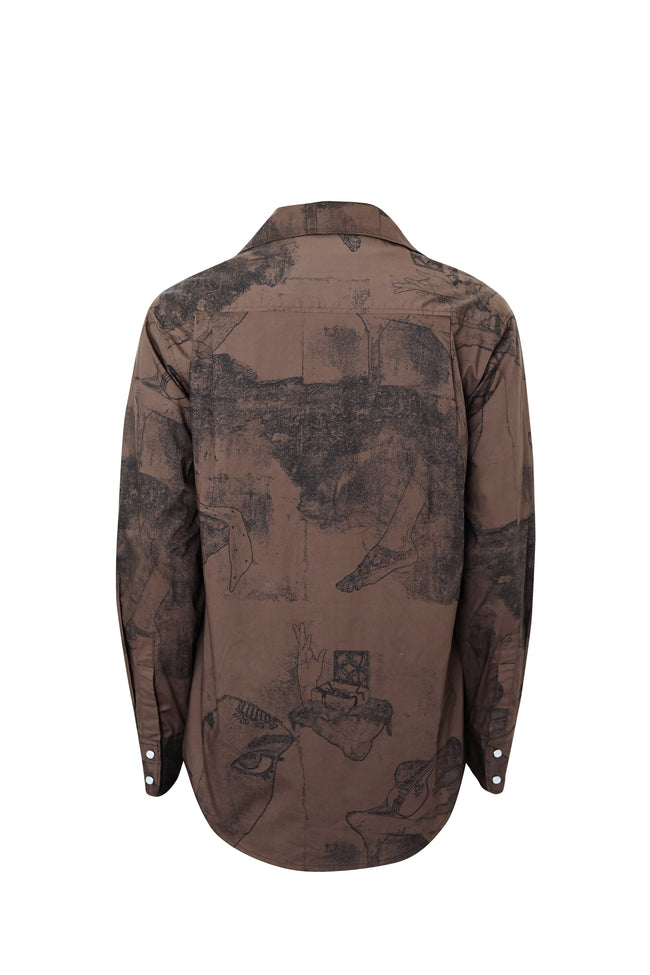 Women Brown Surrealist Overshirt