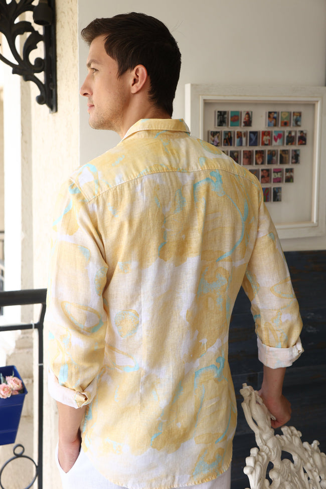 Men Perk Linen Floral Shirt Yellow