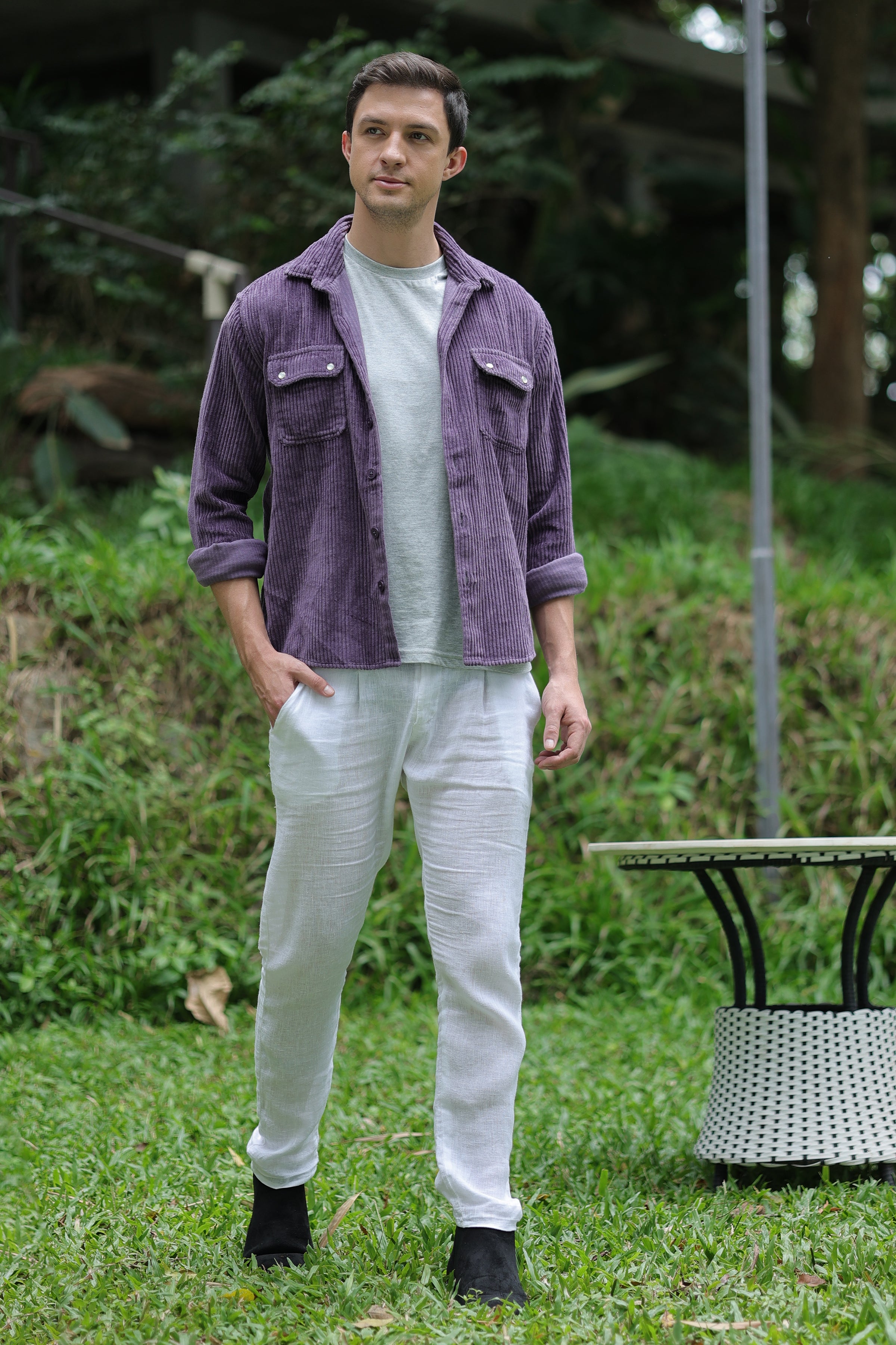 Men Mandarin Collar Solid Shirt