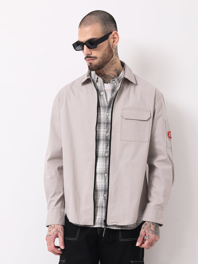 Men Beige Solid Shacket