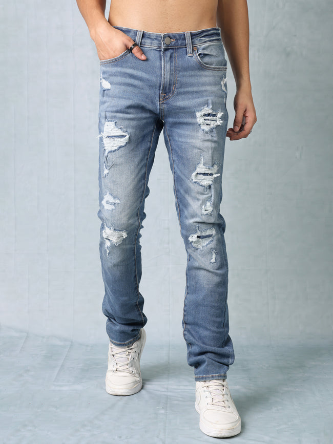 Men Blue Distressed Jeans