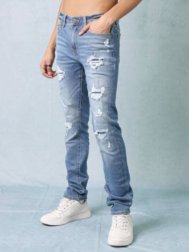 Men Blue Distressed Jeans
