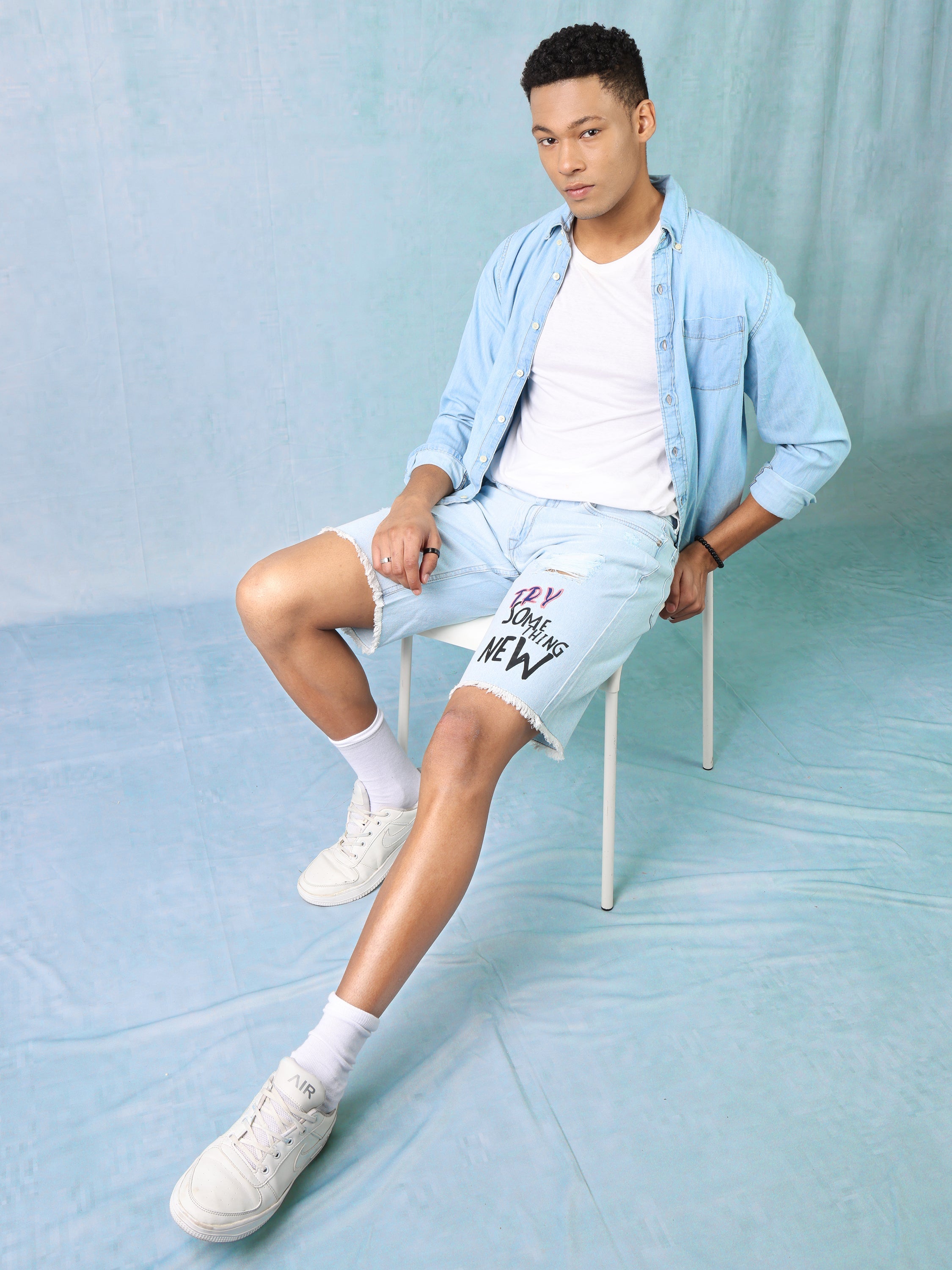 Men High Waist Denim Rugged Shorts