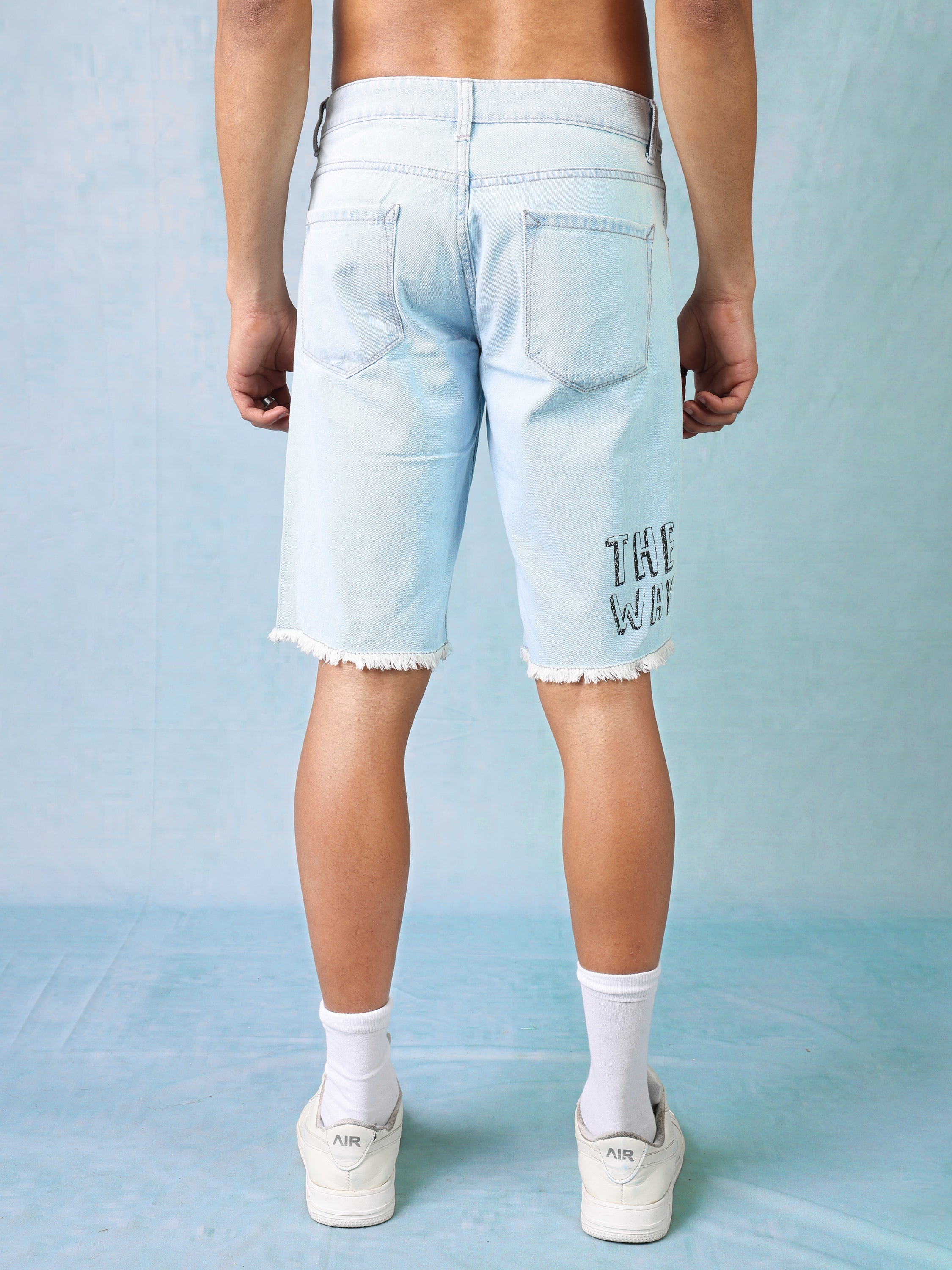 Men High Waist Denim Rugged Shorts