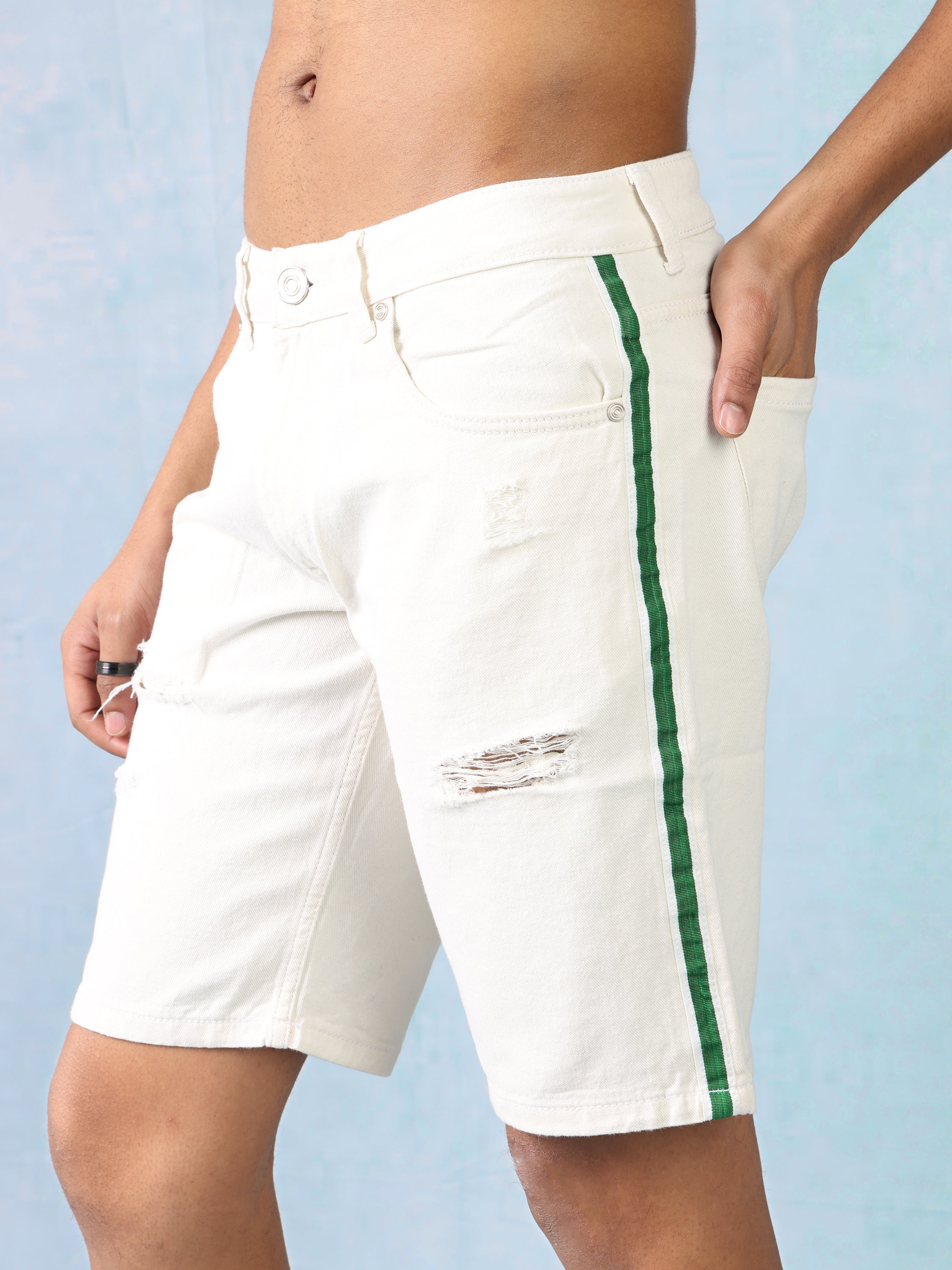 Men Cream High Waist Shorts
