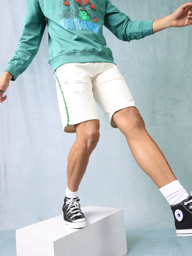 Men Cream High Waist Shorts