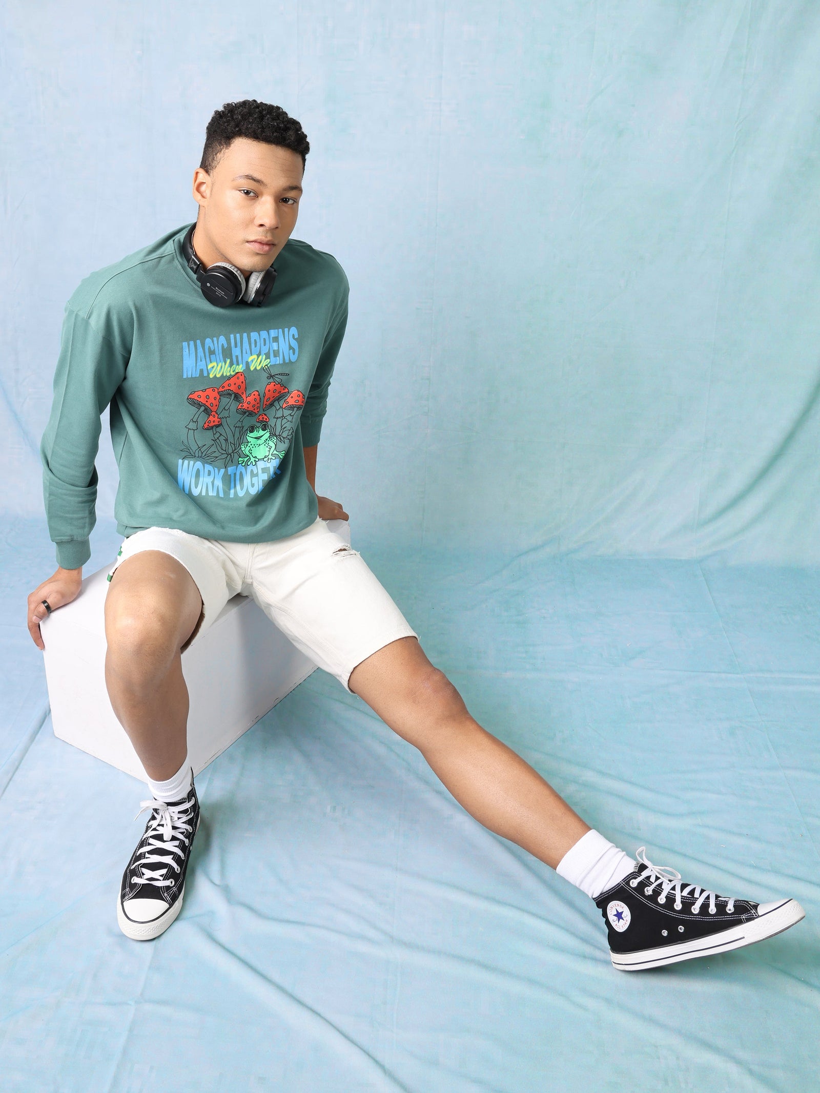 Men Green Printed Oversized Sweatshirt