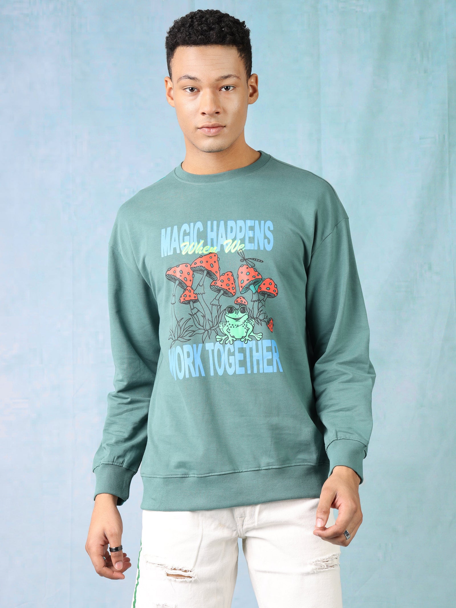 Men Green Printed Oversized Sweatshirt