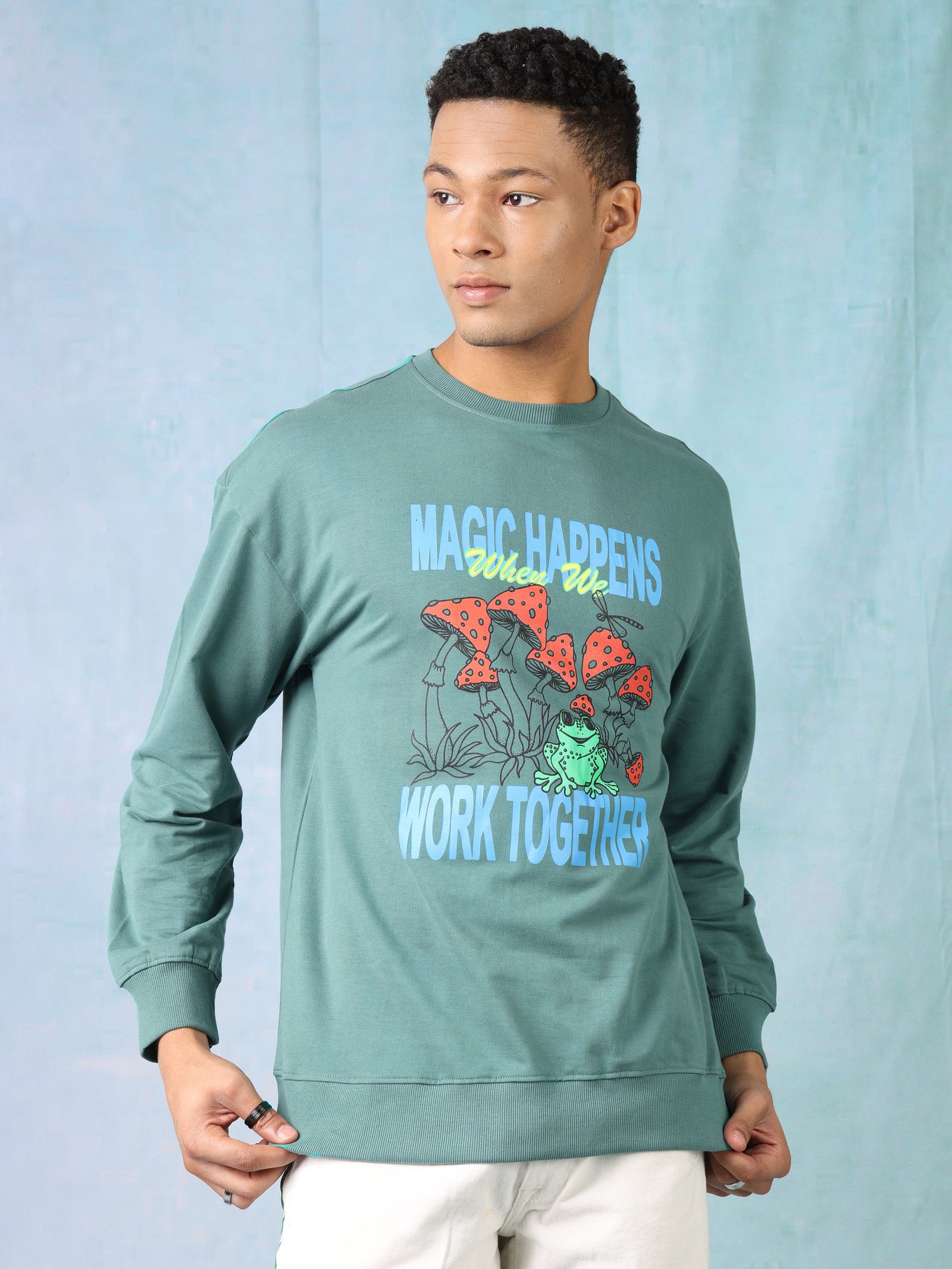 Men Green Printed Oversized Sweatshirt