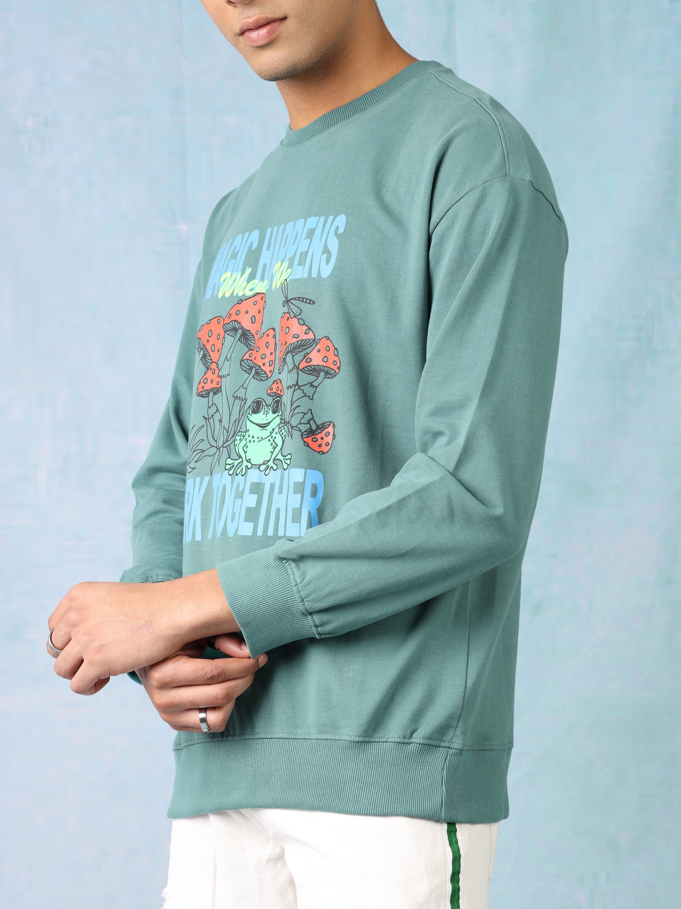 Men Green Printed Oversized Sweatshirt