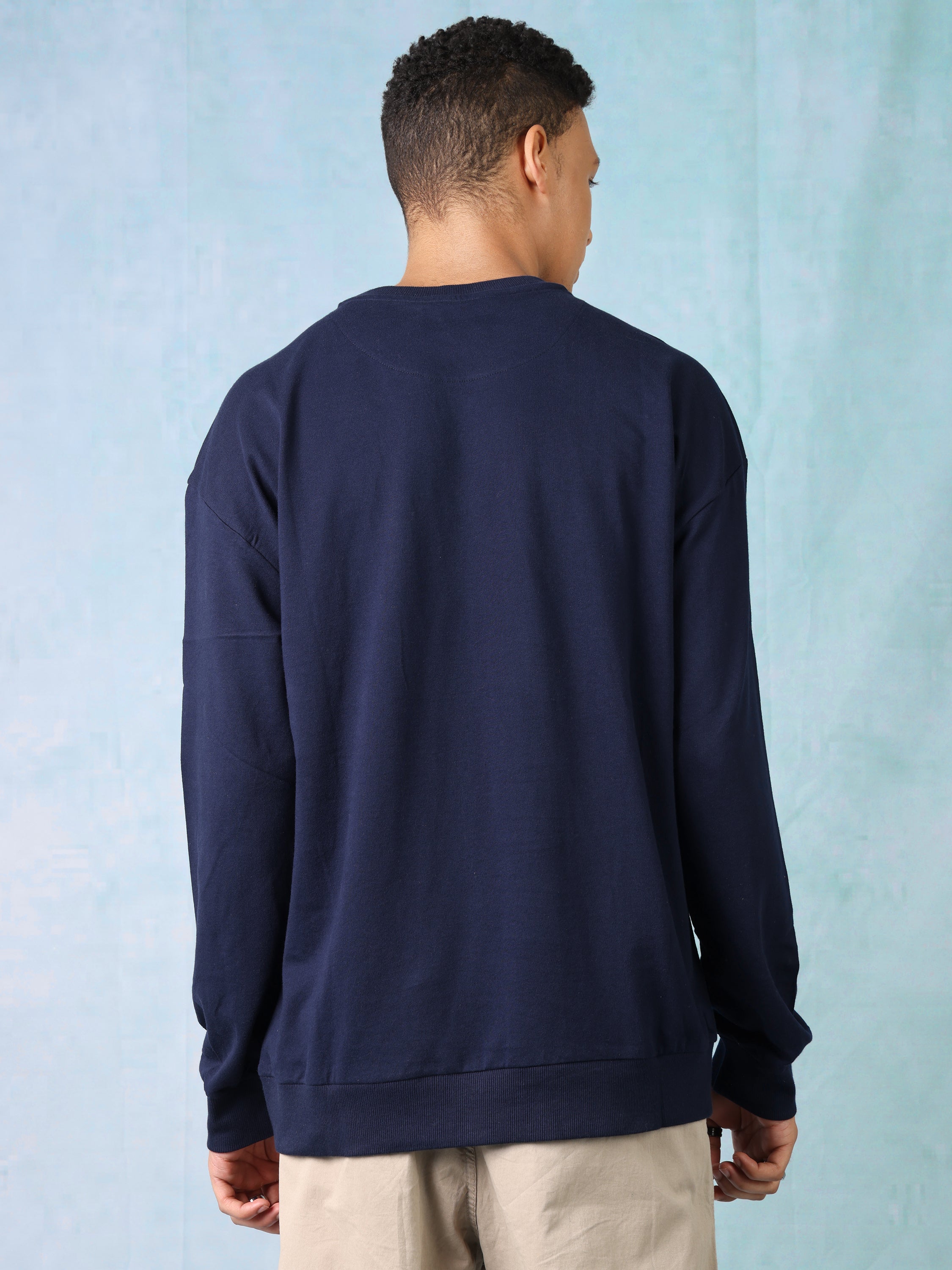 Men Navy Oversized Crew neck sweatshirt