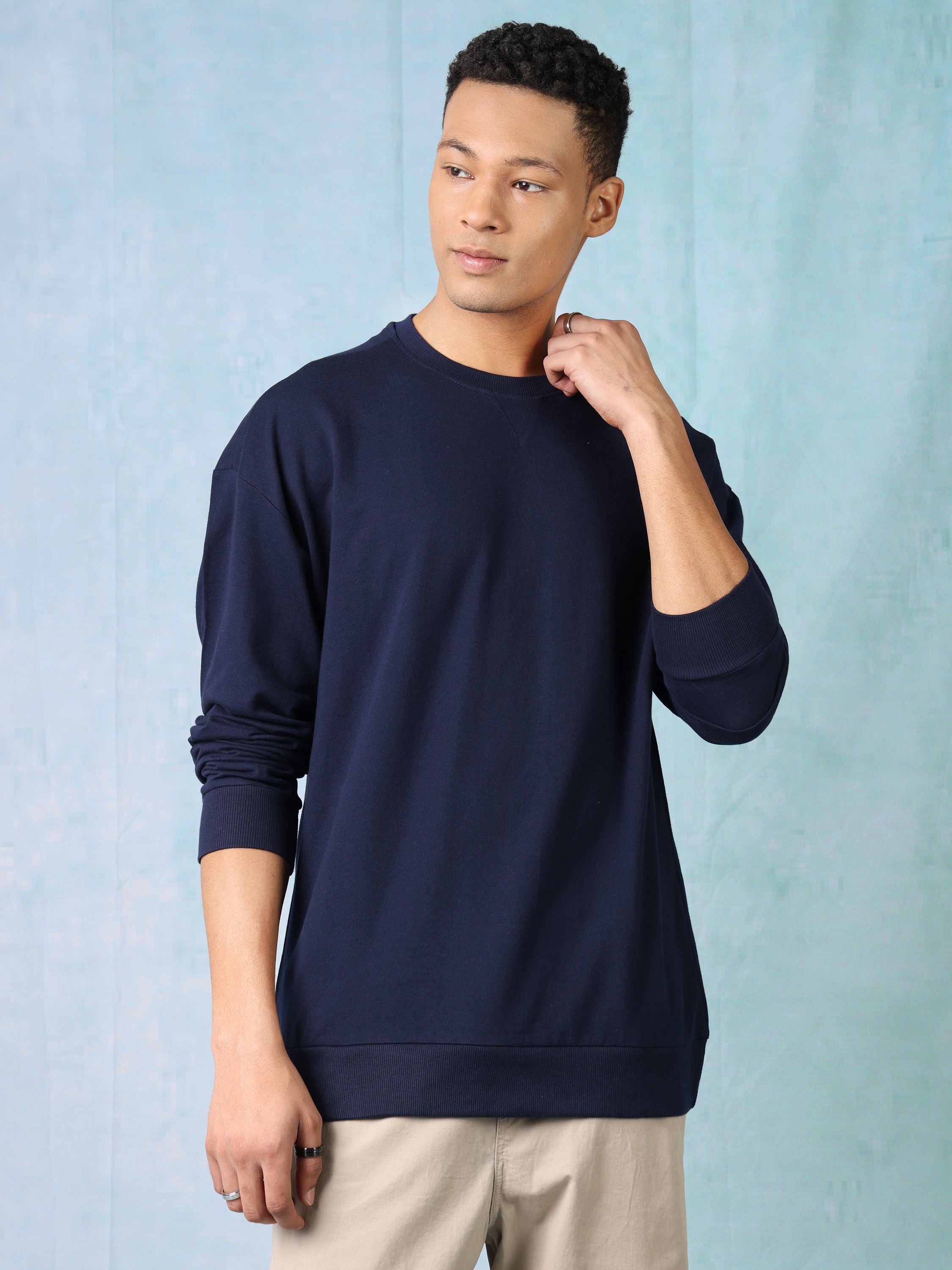 Men Navy Oversized Crew neck sweatshirt