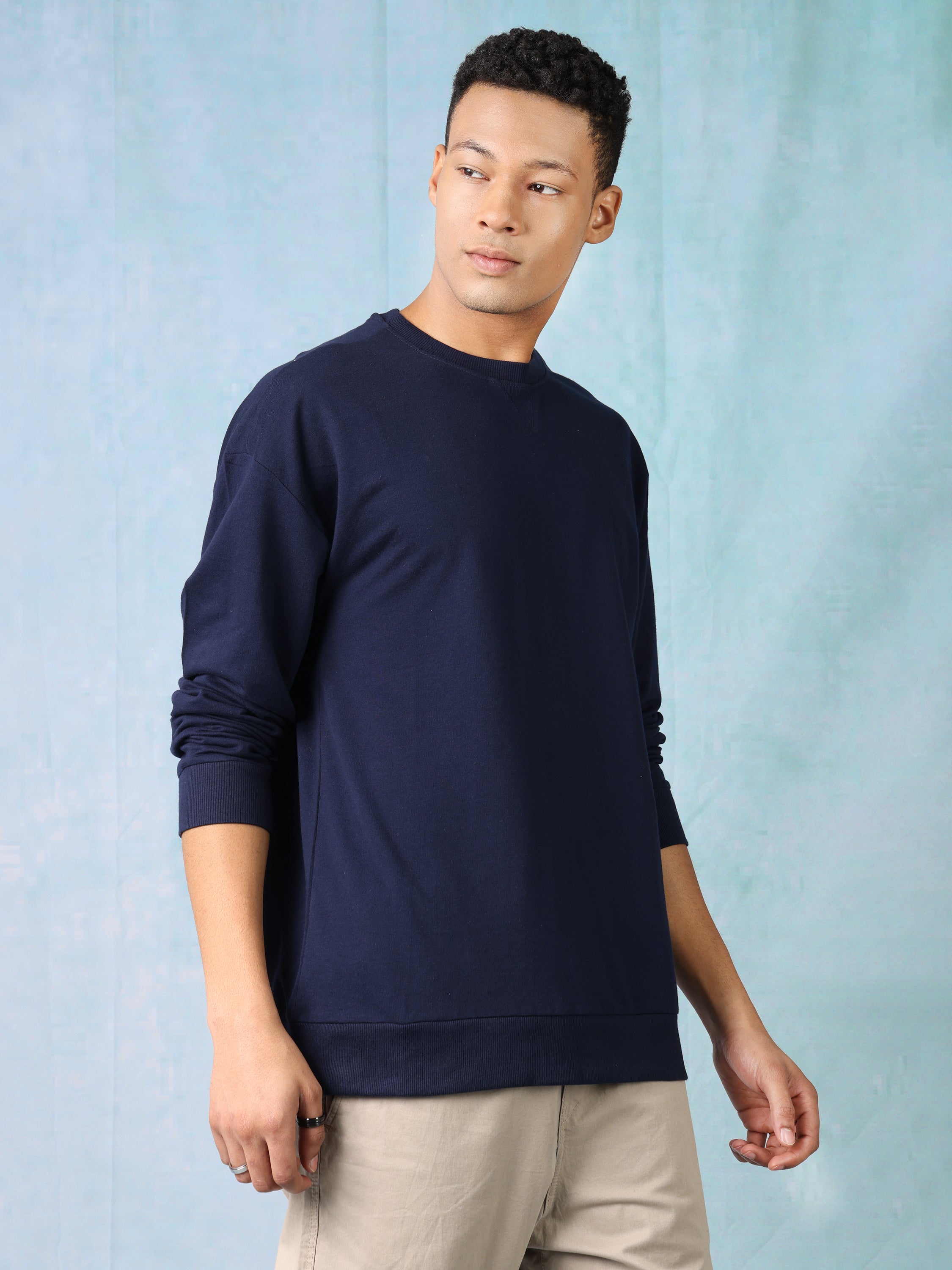 Men Navy Oversized Crew neck sweatshirt