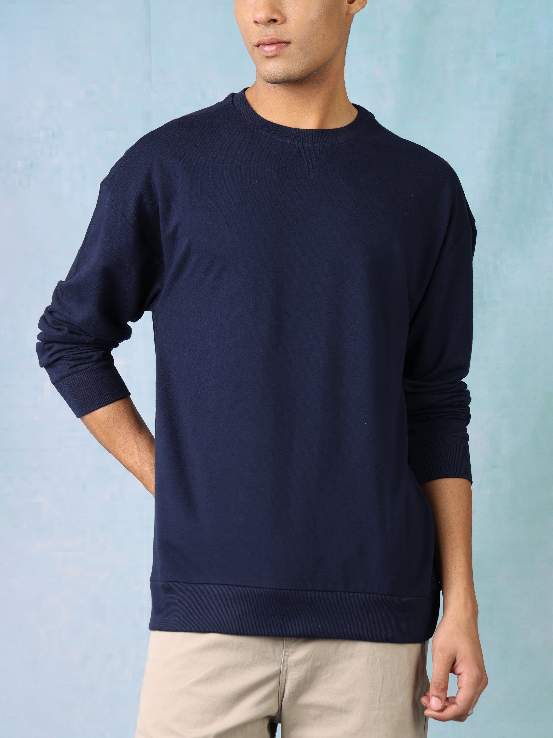 Men Navy Oversized Crew neck sweatshirt